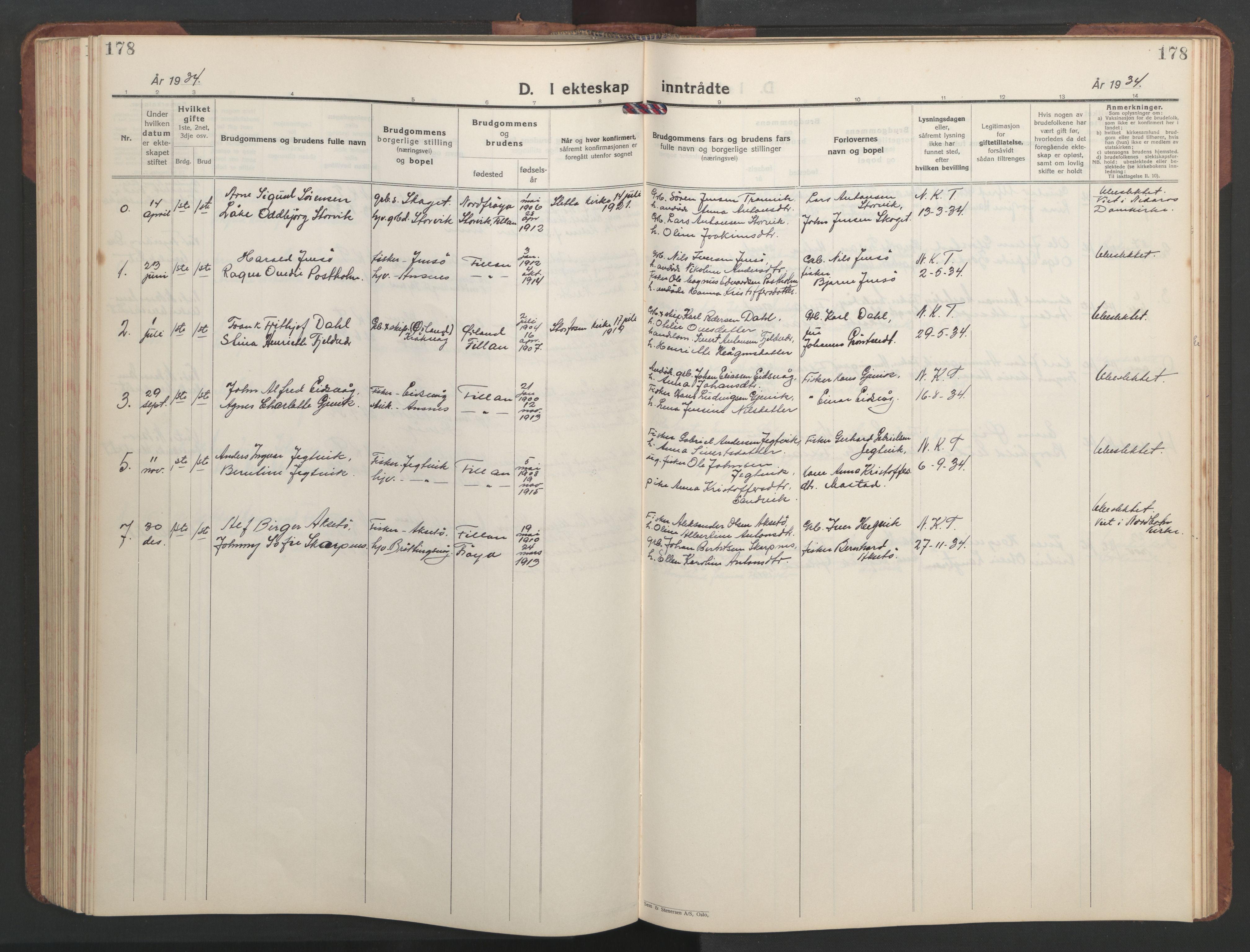 Ministerialprotokoller, klokkerbøker og fødselsregistre - Sør-Trøndelag, SAT/A-1456/637/L0564: Parish register (copy) no. 637C05, 1928-1968, p. 178