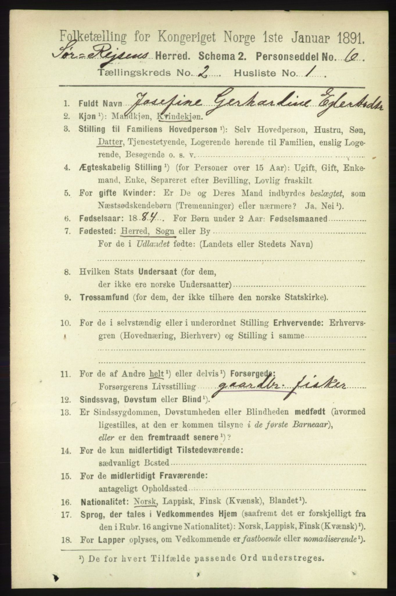 RA, 1891 census for 1925 Sørreisa, 1891, p. 382