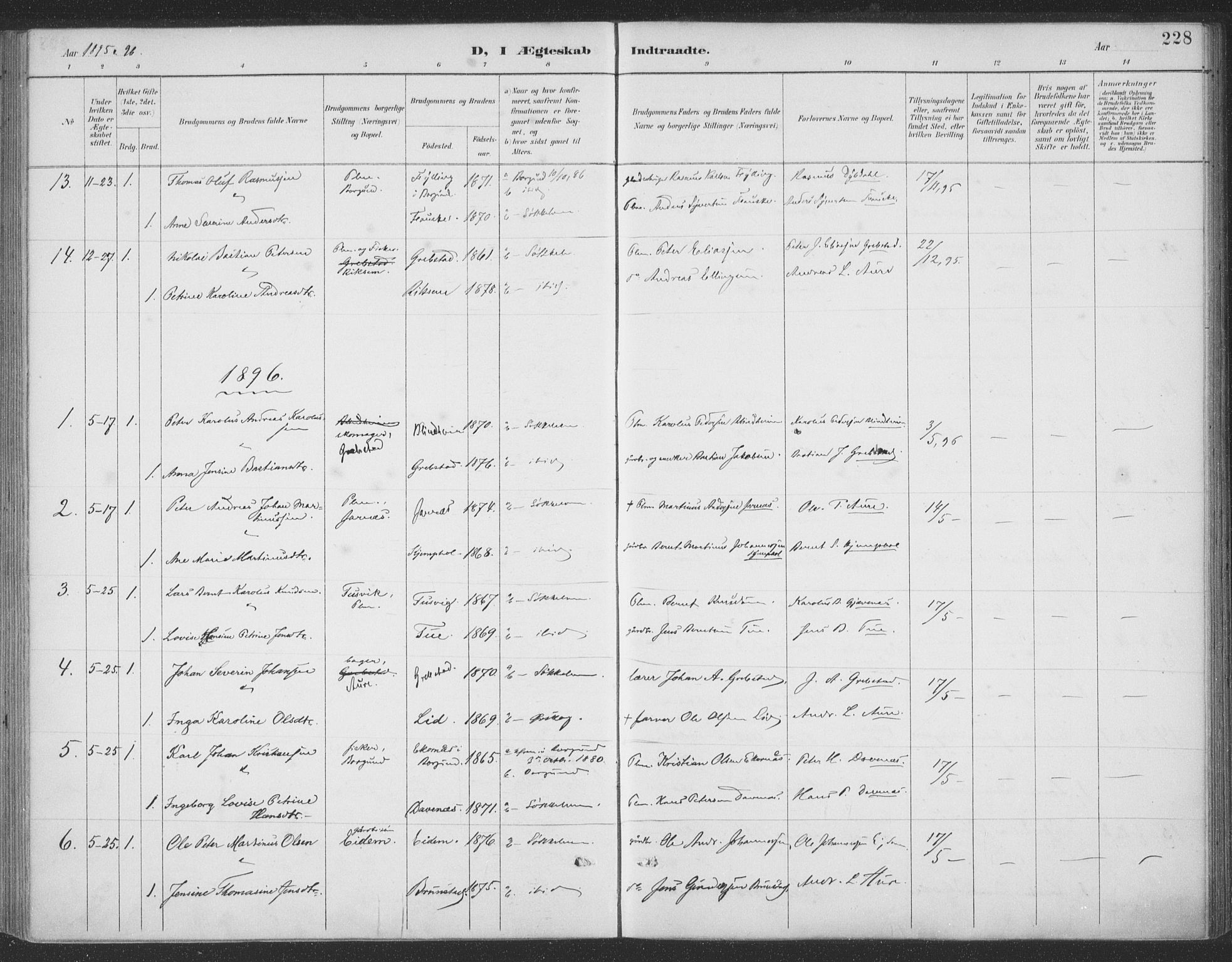 Ministerialprotokoller, klokkerbøker og fødselsregistre - Møre og Romsdal, AV/SAT-A-1454/523/L0335: Parish register (official) no. 523A02, 1891-1911, p. 228