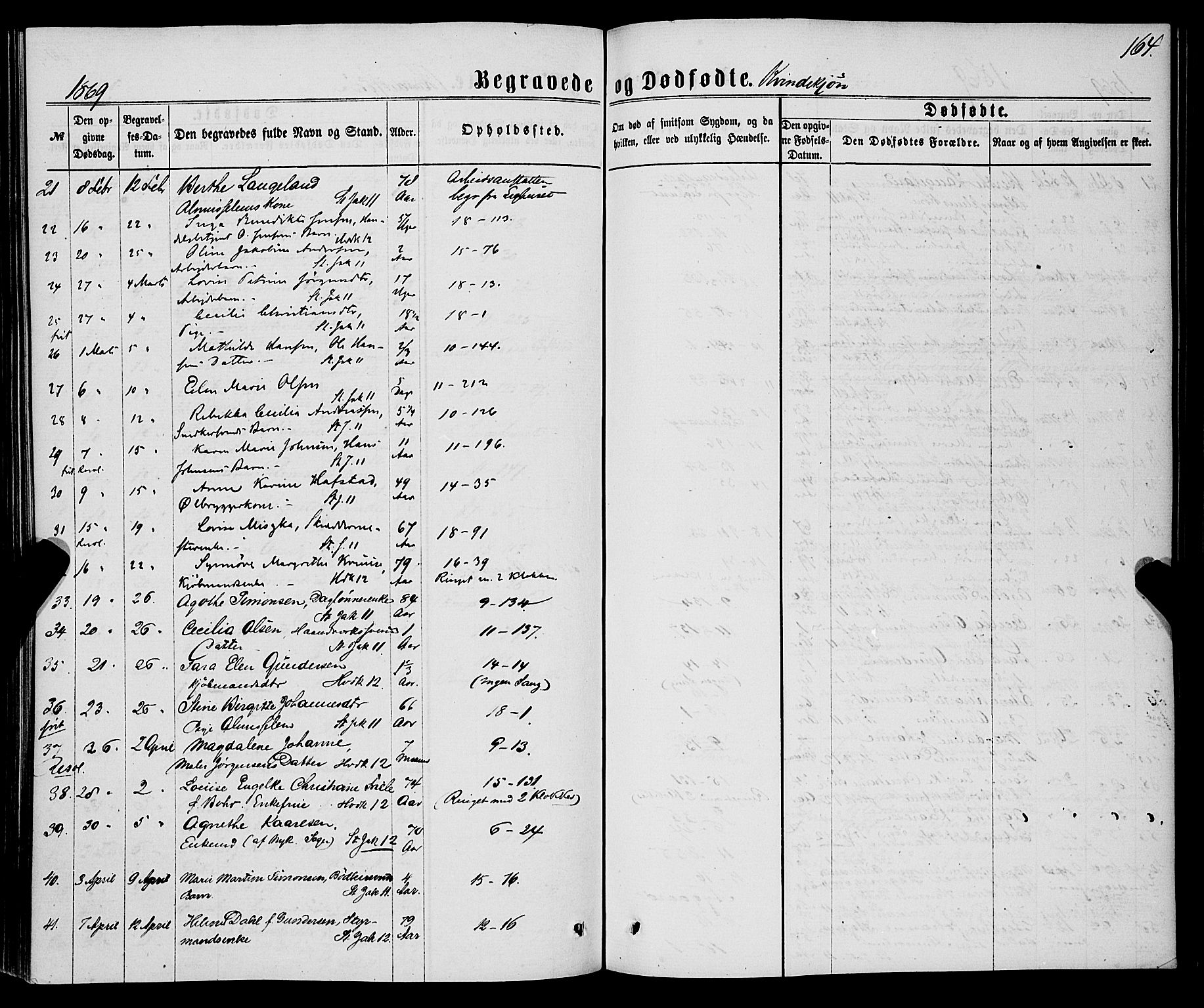 Domkirken sokneprestembete, AV/SAB-A-74801/H/Haa/L0042: Parish register (official) no. E 3, 1863-1876, p. 164