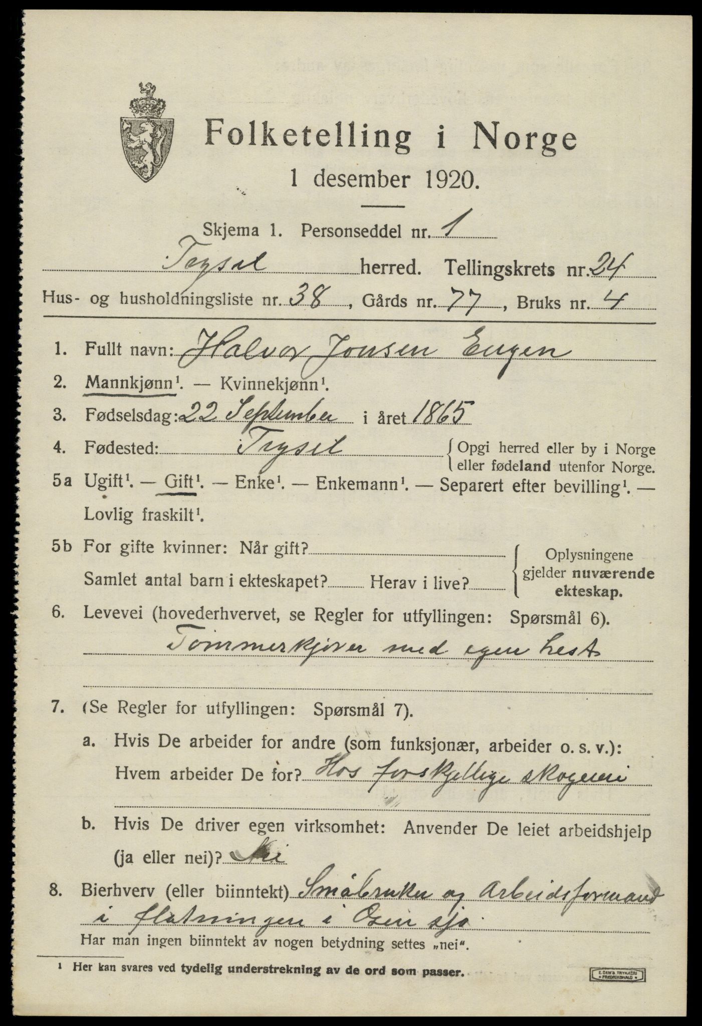 SAH, 1920 census for Trysil, 1920, p. 15679