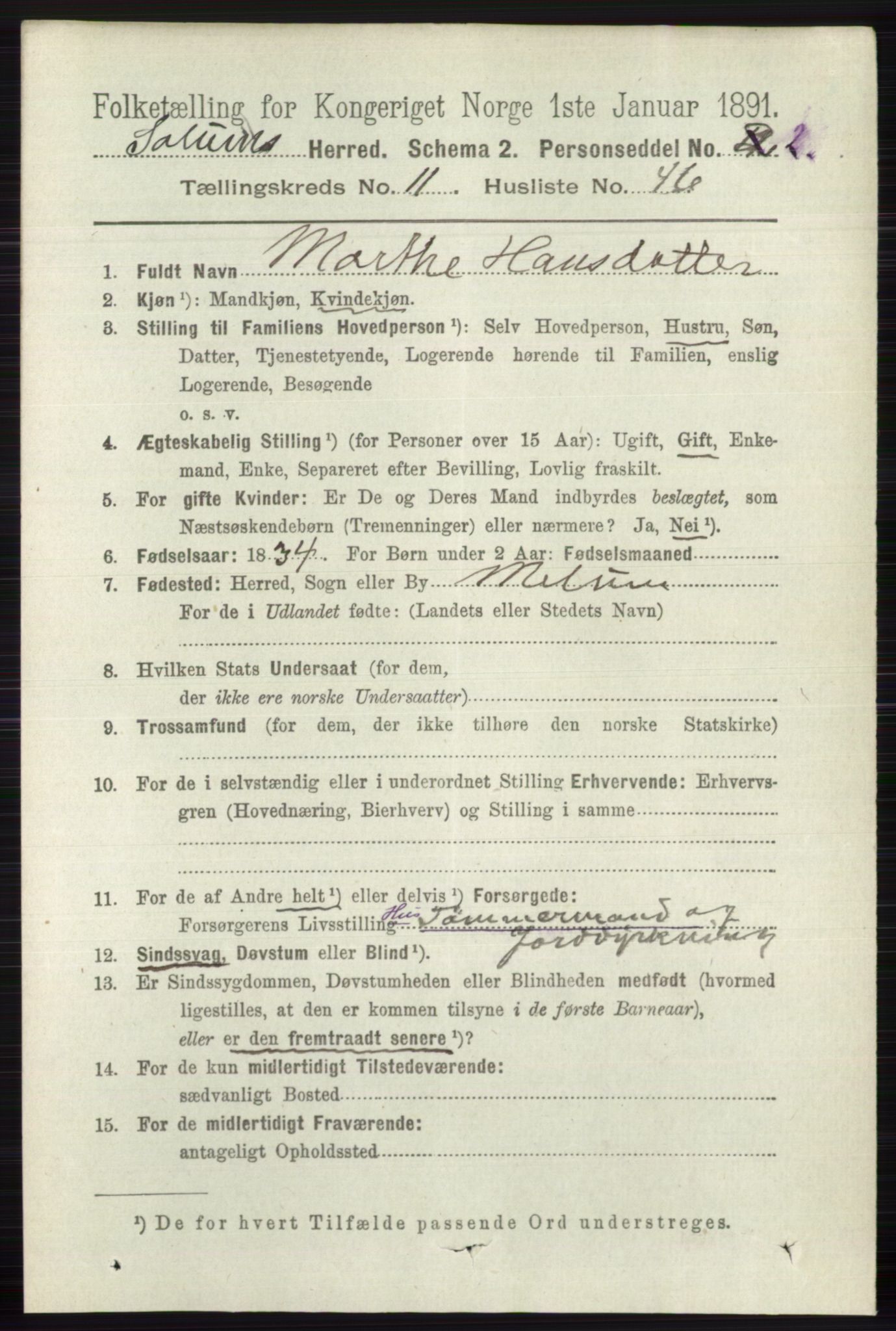 RA, 1891 census for 0818 Solum, 1891, p. 5538