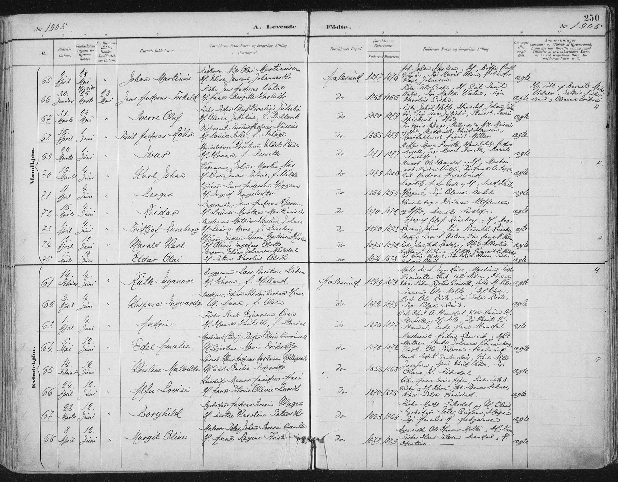 Ministerialprotokoller, klokkerbøker og fødselsregistre - Møre og Romsdal, SAT/A-1454/529/L0456: Parish register (official) no. 529A06, 1894-1906, p. 250