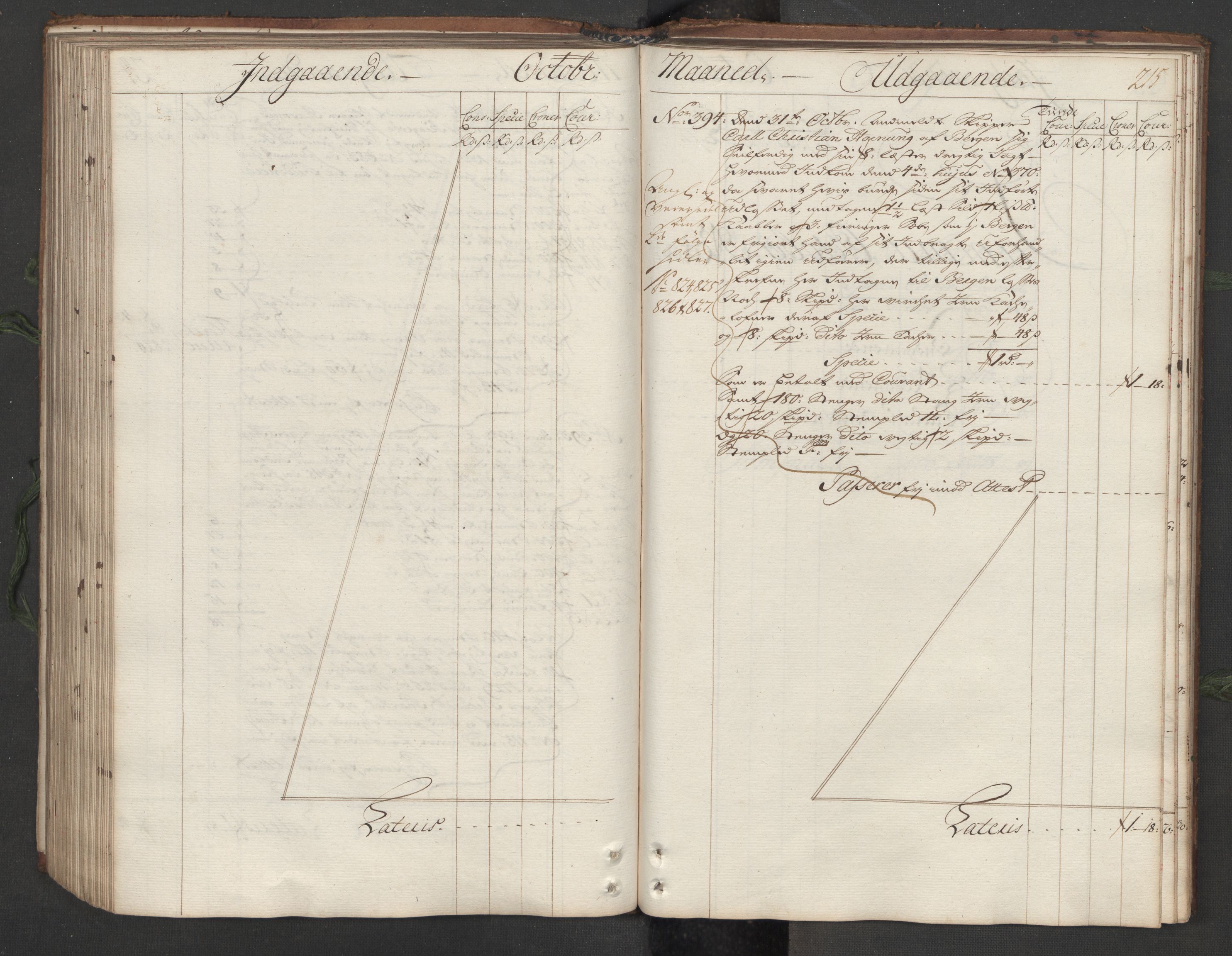 Generaltollkammeret, tollregnskaper, AV/RA-EA-5490/R12/L0007/0001: Tollregnskaper Langesund / Hovedtollbok, 1731, p. 214b-215a