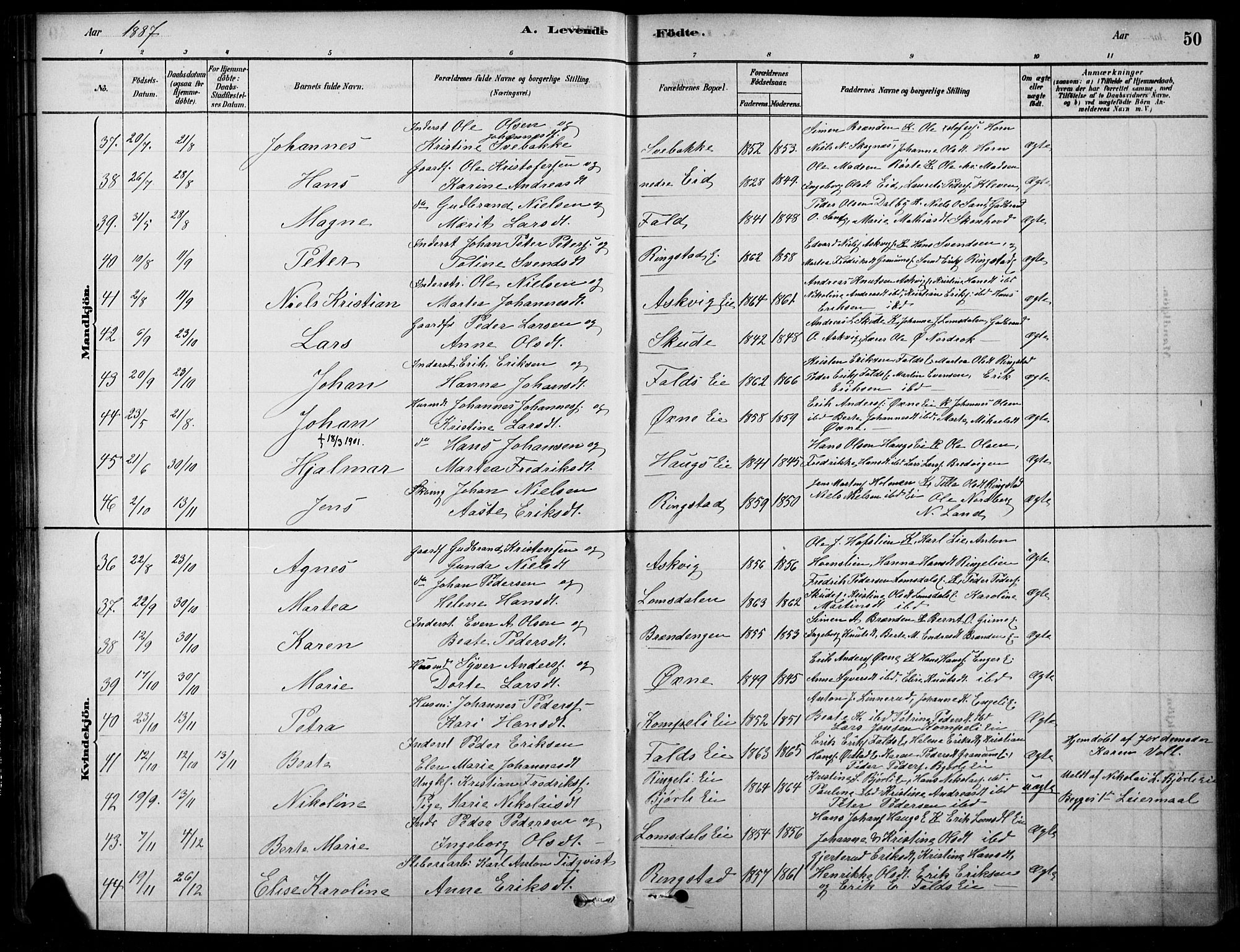 Søndre Land prestekontor, AV/SAH-PREST-122/K/L0003: Parish register (official) no. 3, 1878-1894, p. 50