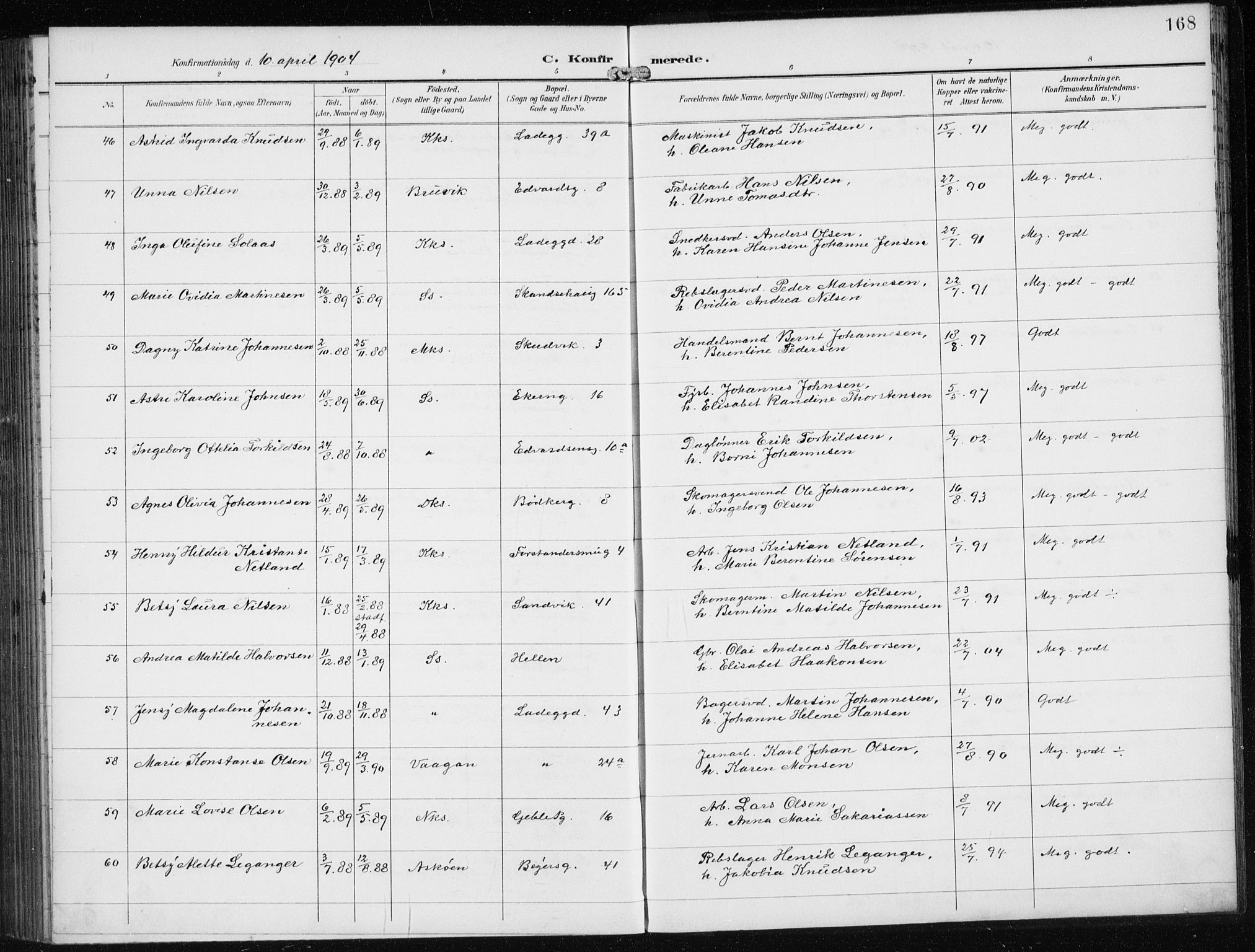 Sandviken Sokneprestembete, SAB/A-77601/H/Ha/L0010: Parish register (official) no. C 1, 1895-1905, p. 168