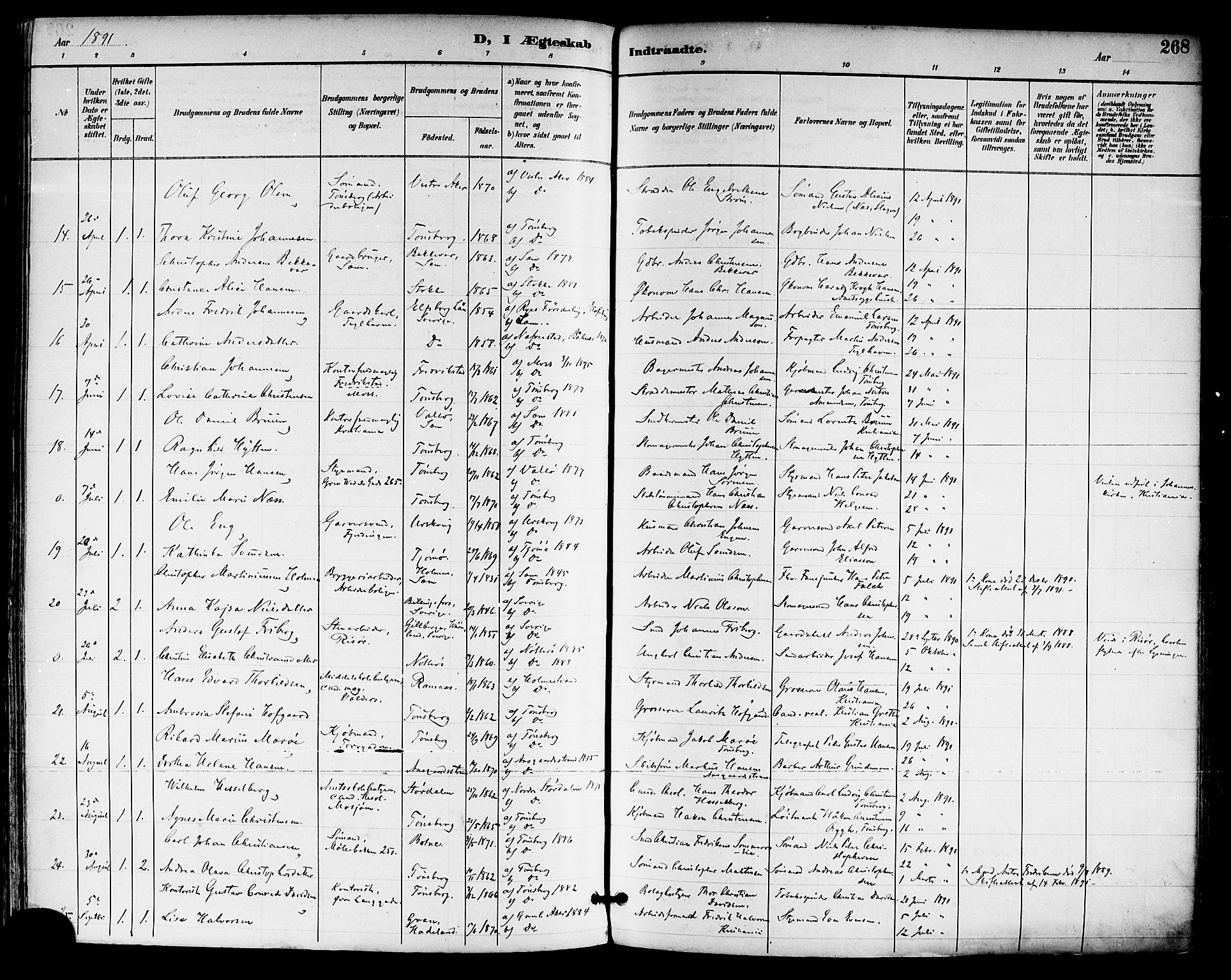 Tønsberg kirkebøker, SAKO/A-330/F/Fa/L0012: Parish register (official) no. I 12, 1891-1899, p. 268