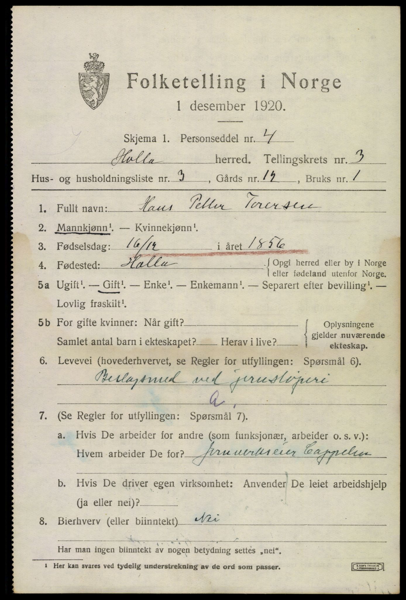 SAKO, 1920 census for Holla, 1920, p. 2639