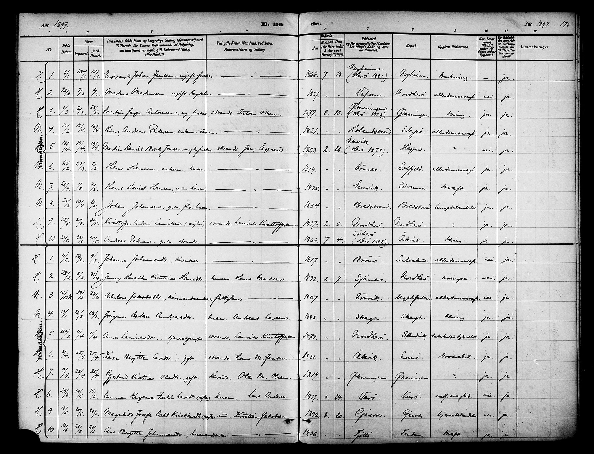 Ministerialprotokoller, klokkerbøker og fødselsregistre - Nordland, SAT/A-1459/834/L0508: Parish register (official) no. 834A06, 1892-1901, p. 175