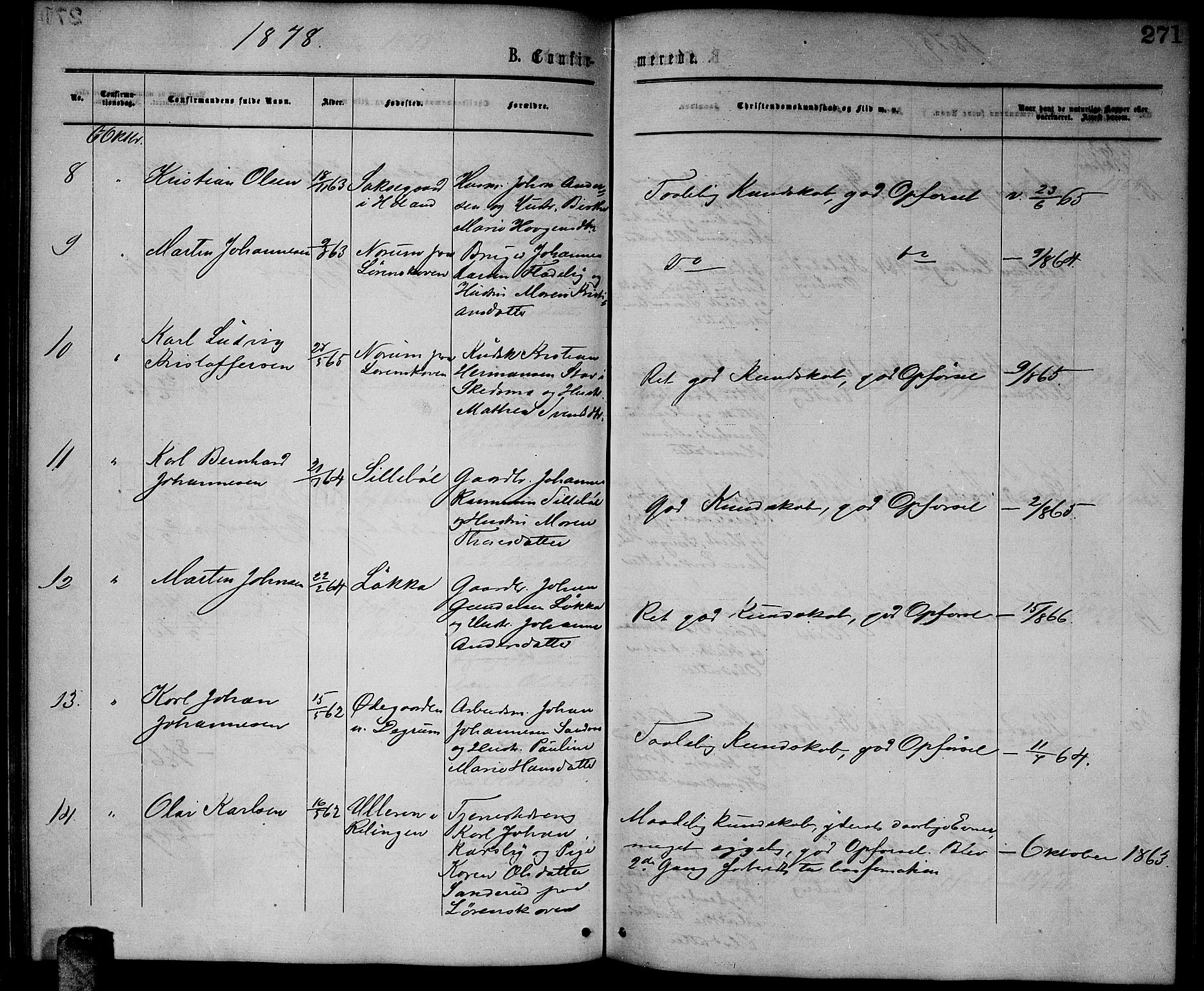 Enebakk prestekontor Kirkebøker, SAO/A-10171c/G/Ga/L0005: Parish register (copy) no. I 5, 1867-1888, p. 271