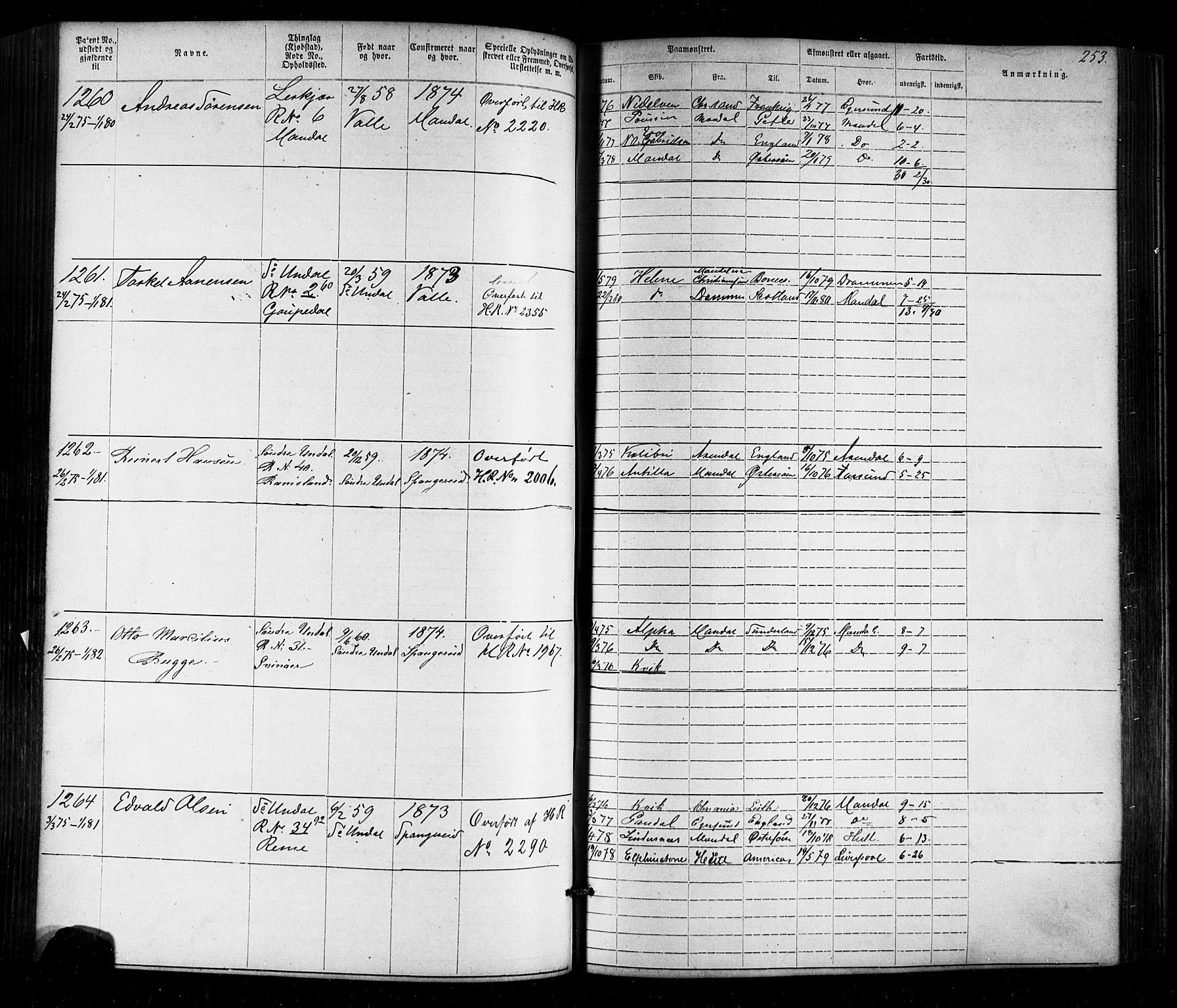 Mandal mønstringskrets, SAK/2031-0016/F/Fa/L0005: Annotasjonsrulle nr 1-1909 med register, Y-15, 1868-1880, p. 293