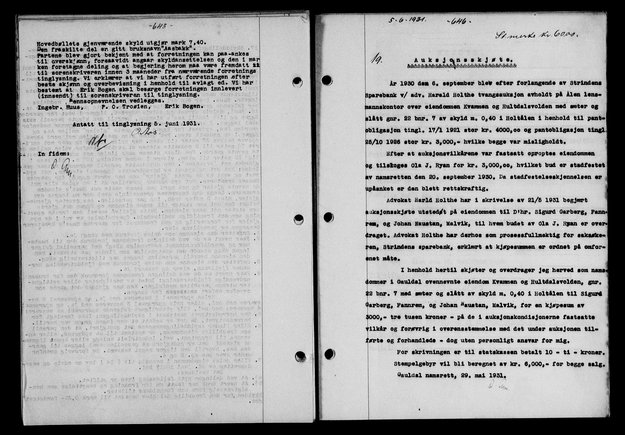 Gauldal sorenskriveri, SAT/A-0014/1/2/2C/L0041: Mortgage book no. 42-43, 1930-1931, Deed date: 05.06.1931