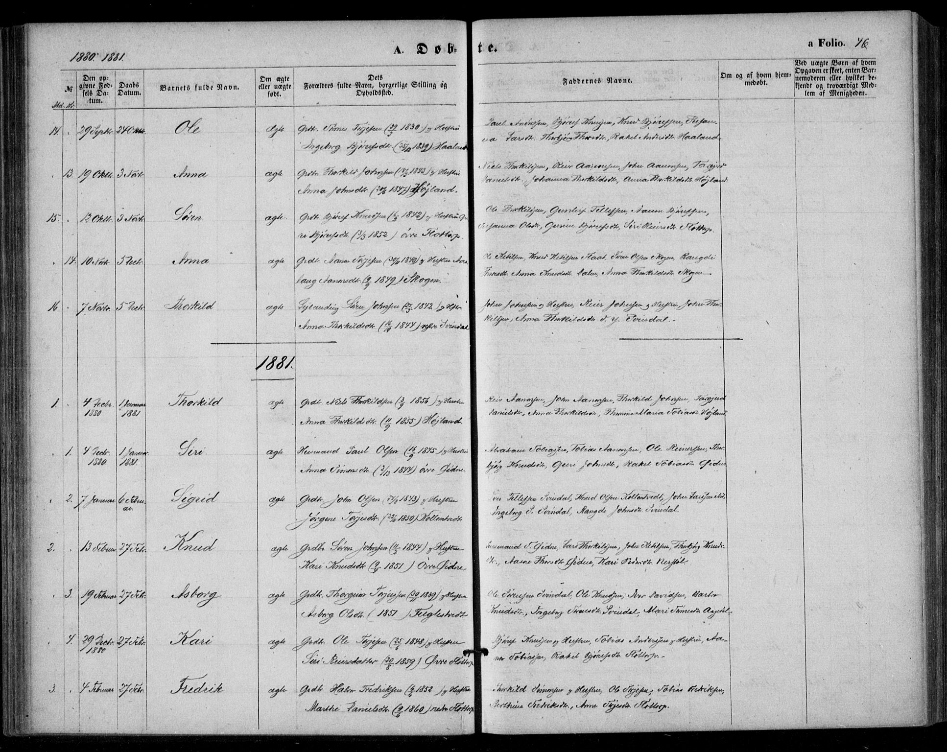 Bjelland sokneprestkontor, SAK/1111-0005/F/Fa/Fac/L0002: Parish register (official) no. A 2, 1866-1887, p. 46
