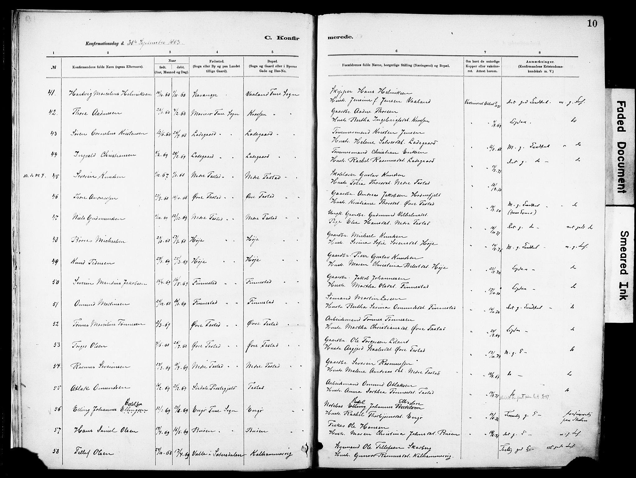 Hetland sokneprestkontor, SAST/A-101826/30/30BA/L0012: Parish register (official) no. A 12, 1882-1912, p. 10