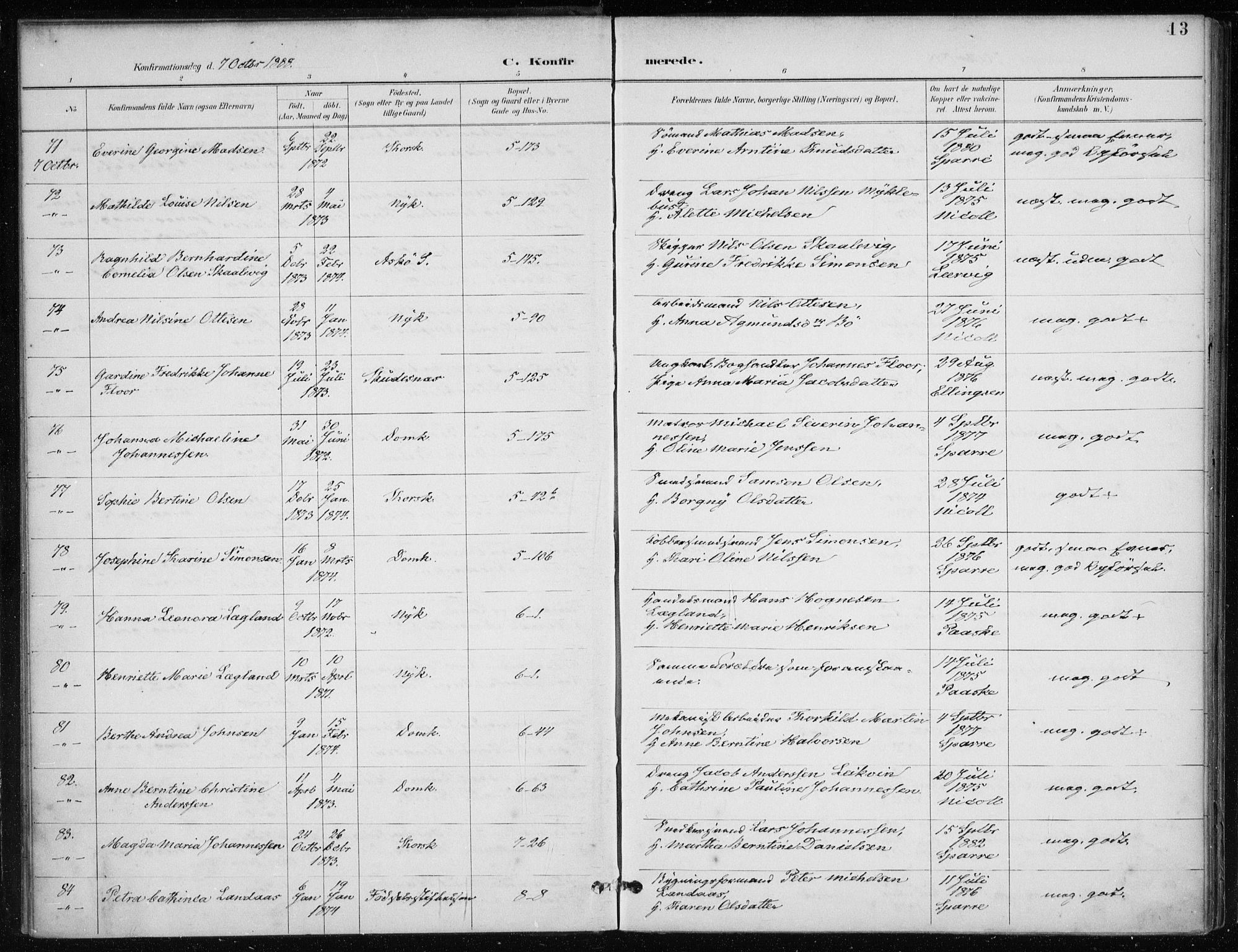 Nykirken Sokneprestembete, AV/SAB-A-77101/H/Haa/L0028: Parish register (official) no. C 7, 1887-1913, p. 13