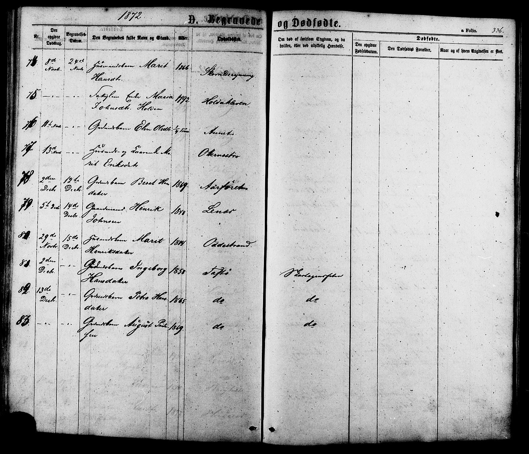 Ministerialprotokoller, klokkerbøker og fødselsregistre - Sør-Trøndelag, SAT/A-1456/630/L0495: Parish register (official) no. 630A08, 1868-1878, p. 336