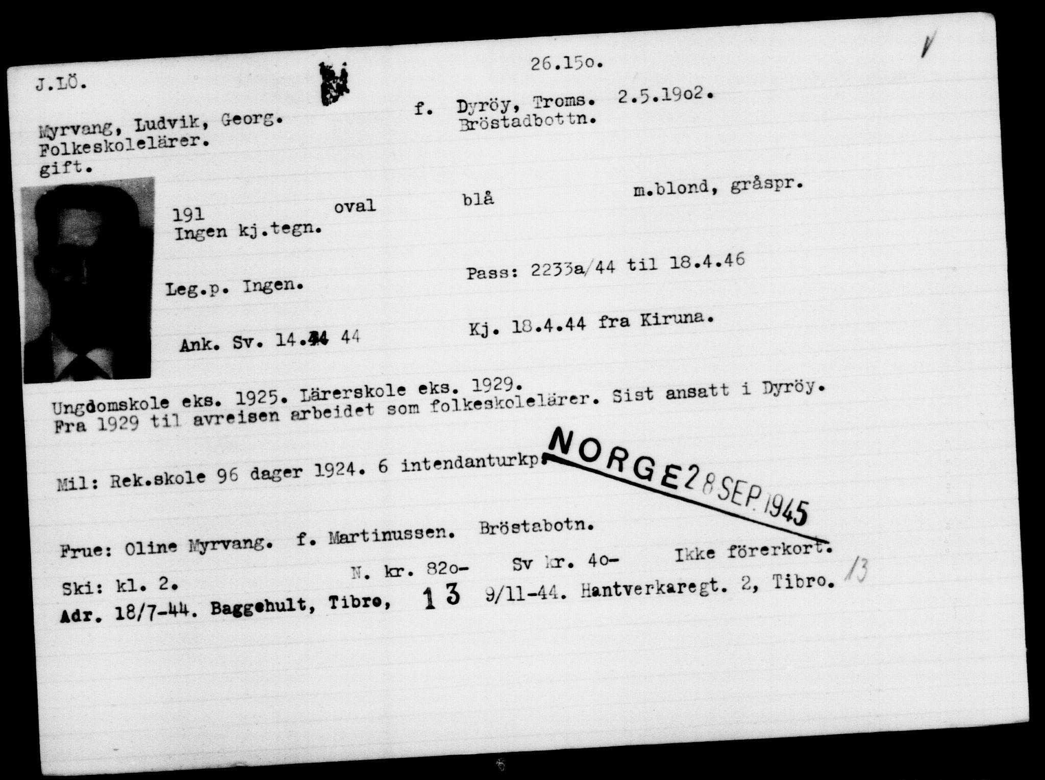 Utenriksstasjonene, Legasjonen i Stockholm, Flyktningkontoret, AV/RA-S-6753/V/Va/L0011: Kjesäterkartoteket, flyktninger med registreringsnr. 25300-28349, 1940-1945, p. 894
