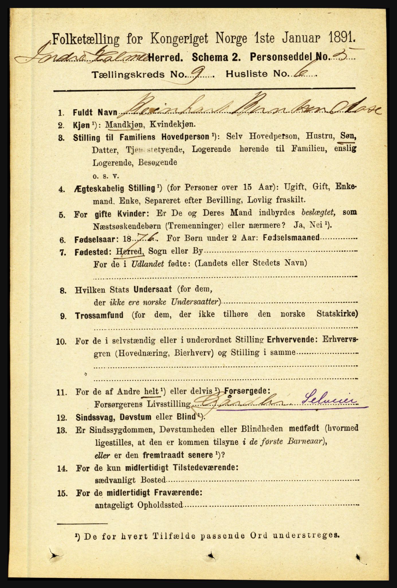 RA, 1891 census for 1430 Indre Holmedal, 1891, p. 4074