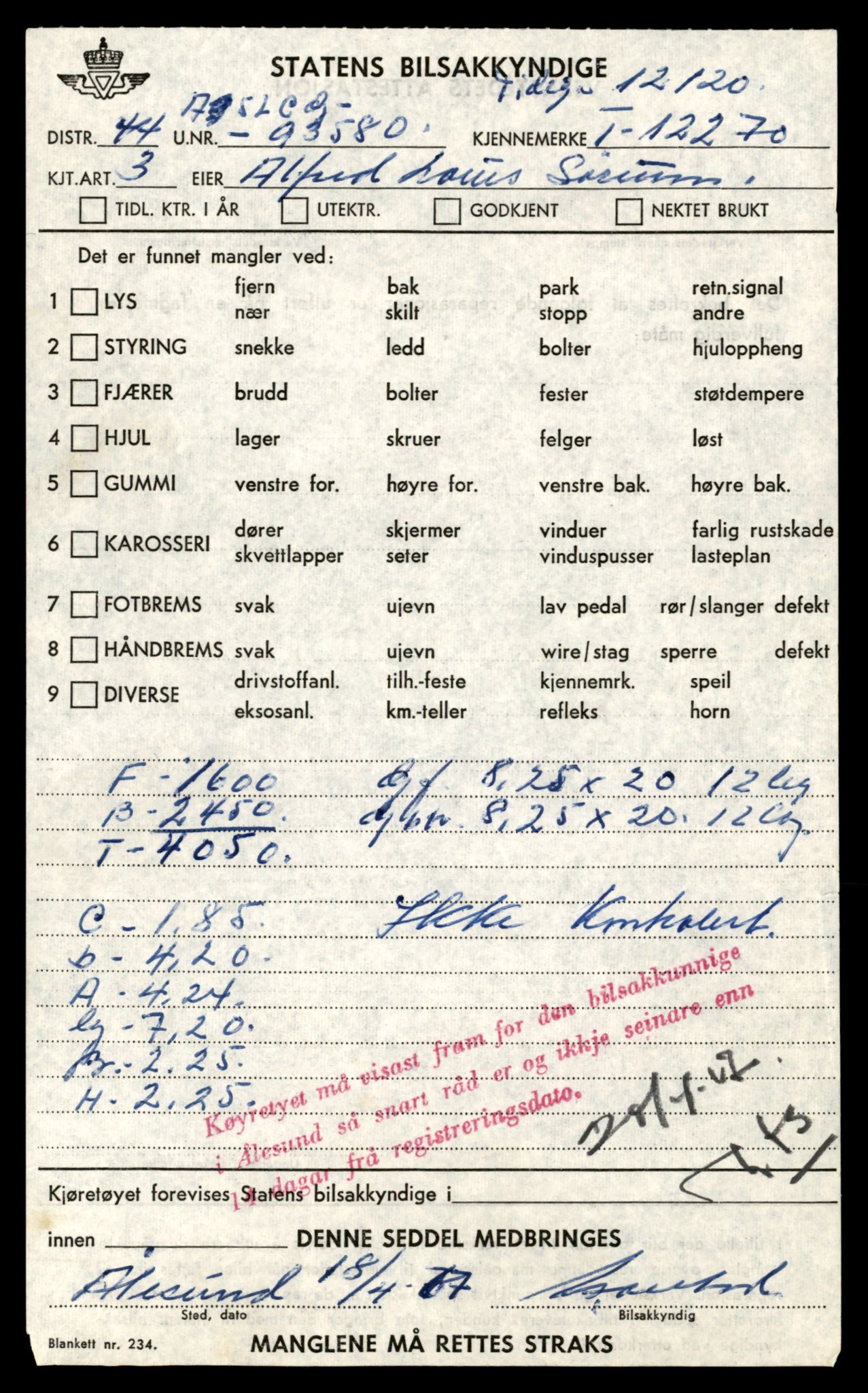 Møre og Romsdal vegkontor - Ålesund trafikkstasjon, AV/SAT-A-4099/F/Fe/L0033: Registreringskort for kjøretøy T 12151 - T 12474, 1927-1998, p. 2731
