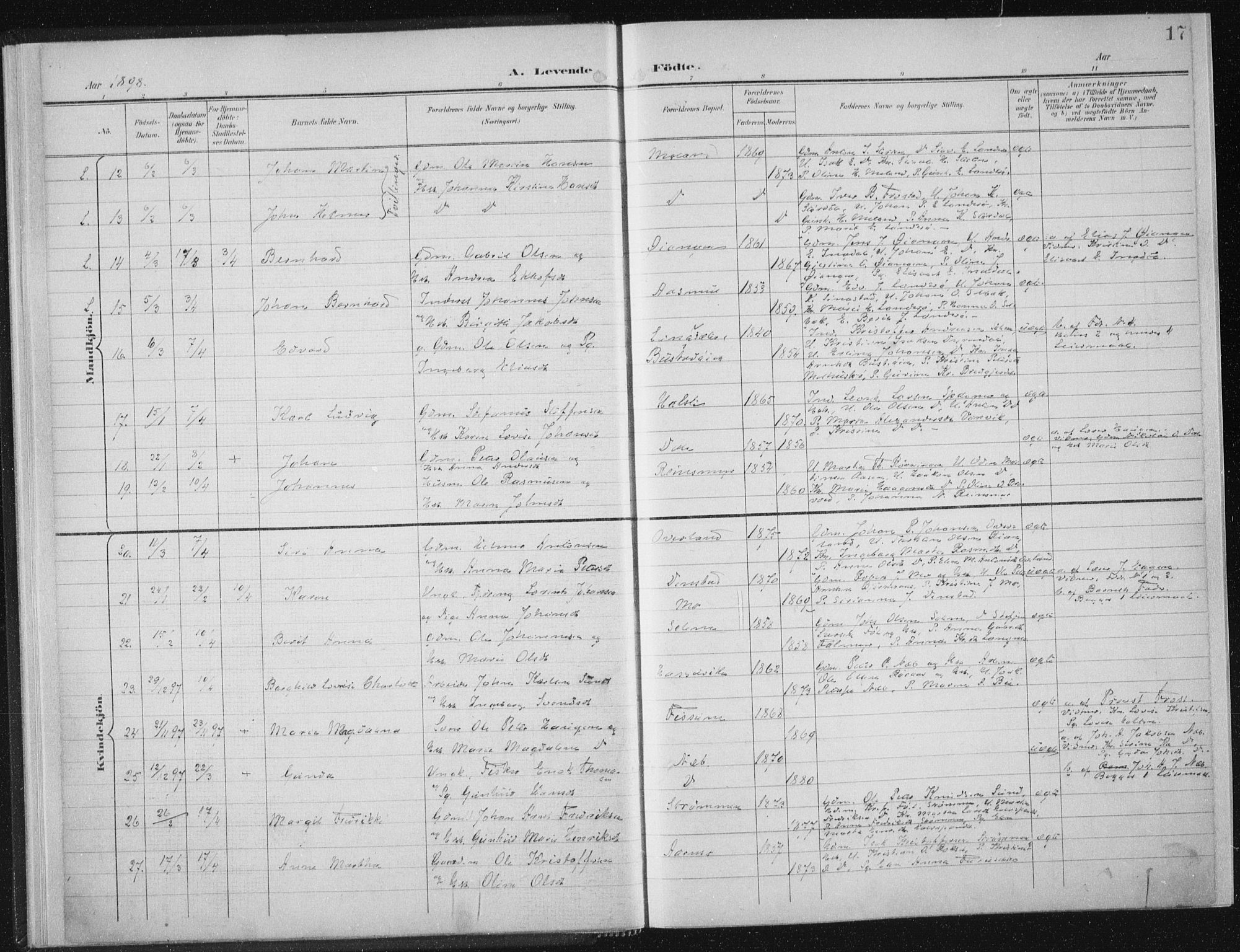 Ministerialprotokoller, klokkerbøker og fødselsregistre - Sør-Trøndelag, AV/SAT-A-1456/647/L0635: Parish register (official) no. 647A02, 1896-1911, p. 17