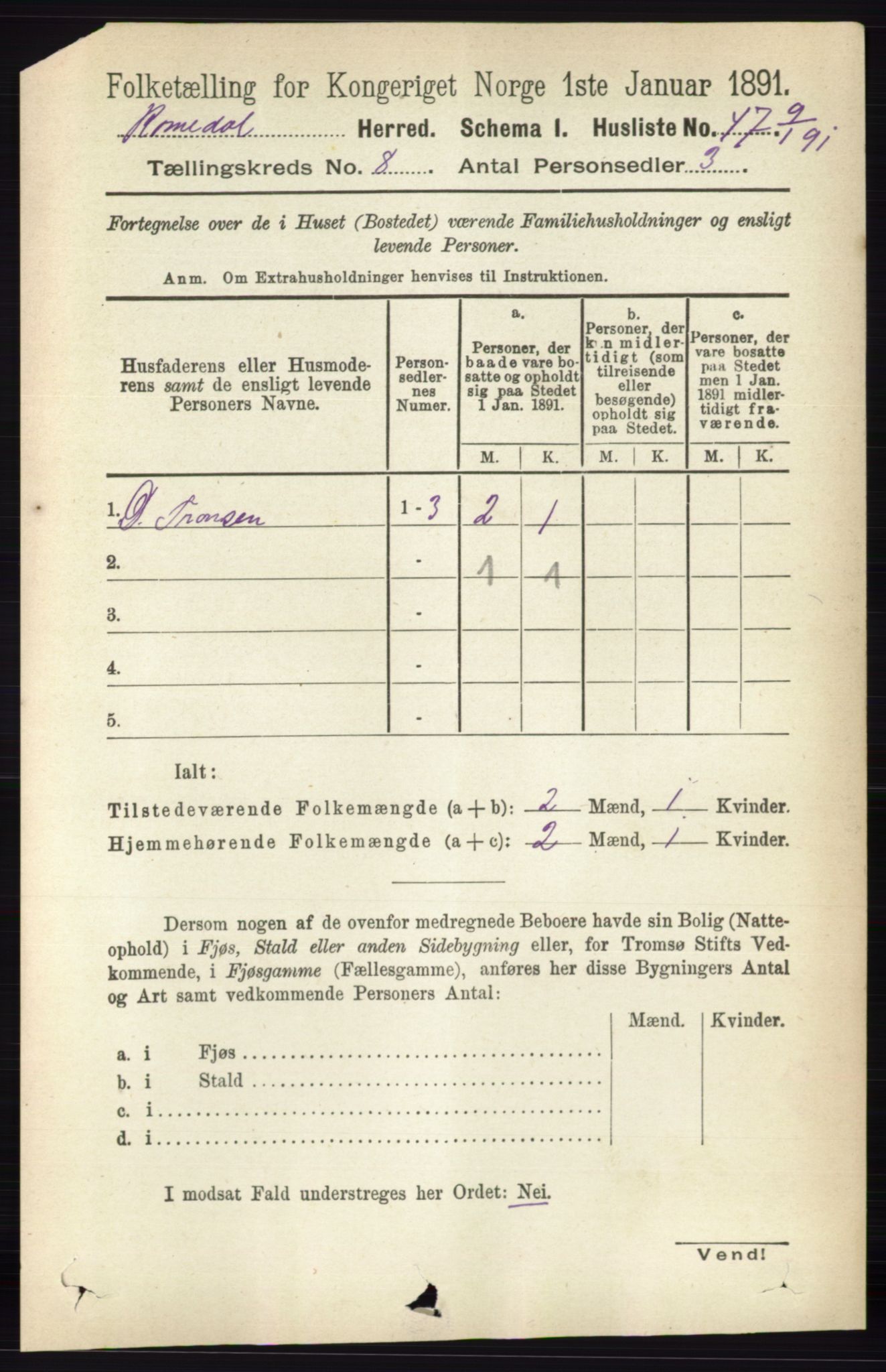 RA, 1891 census for 0416 Romedal, 1891, p. 3958