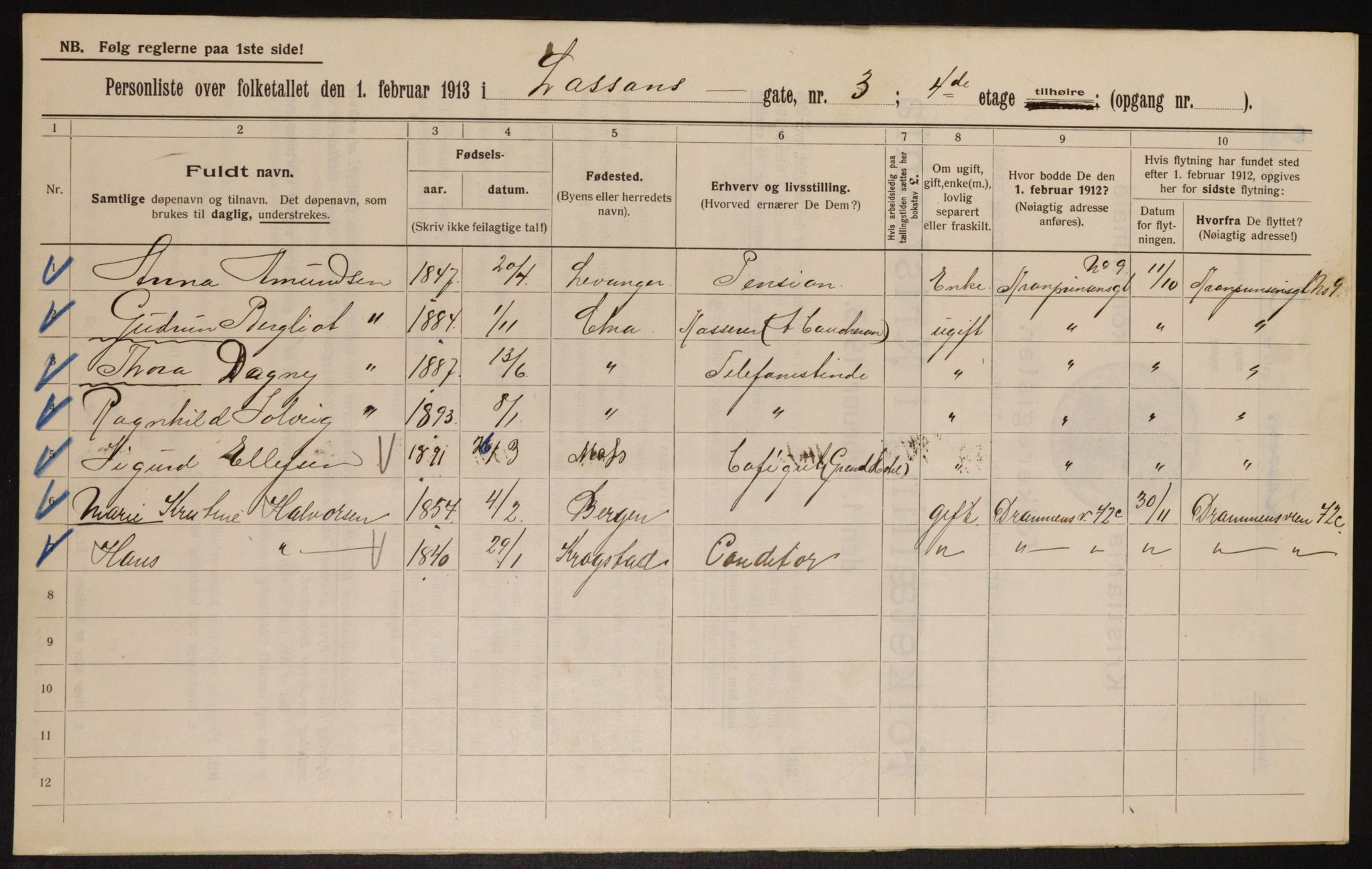 OBA, Municipal Census 1913 for Kristiania, 1913, p. 56996