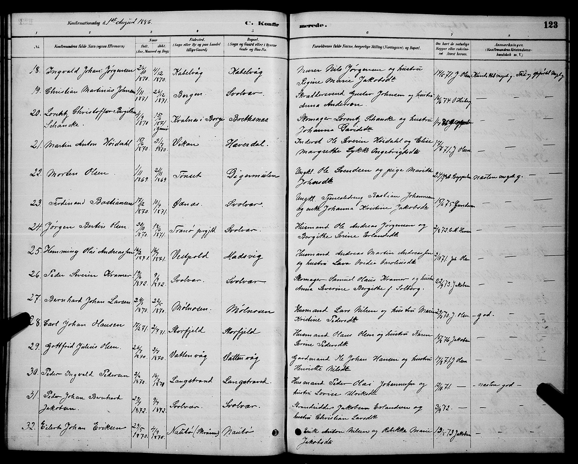 Ministerialprotokoller, klokkerbøker og fødselsregistre - Nordland, AV/SAT-A-1459/874/L1076: Parish register (copy) no. 874C05, 1884-1890, p. 123