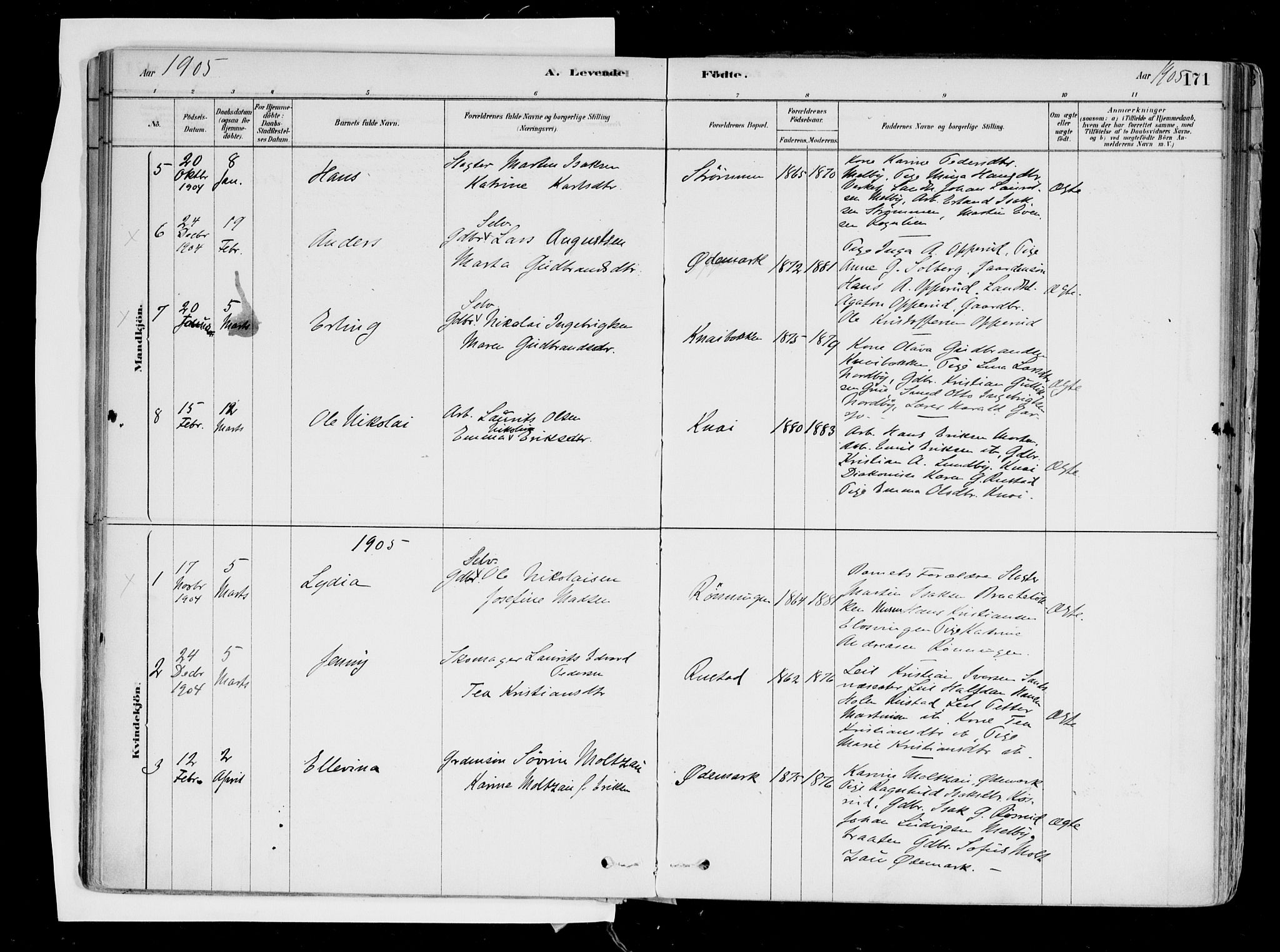 Hurdal prestekontor Kirkebøker, AV/SAO-A-10889/F/Fa/L0007: Parish register (official) no. I 7, 1878-1906, p. 171