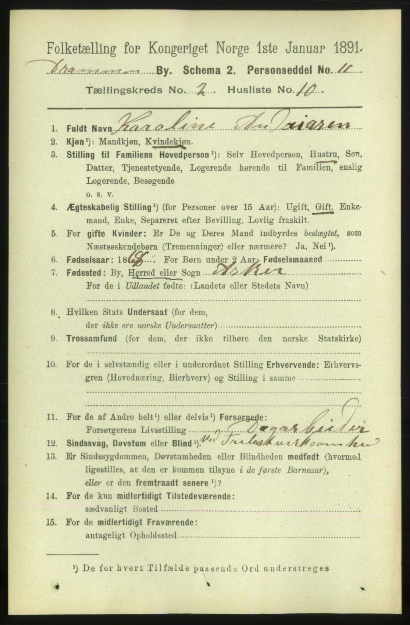RA, 1891 census for 0602 Drammen, 1891, p. 4399