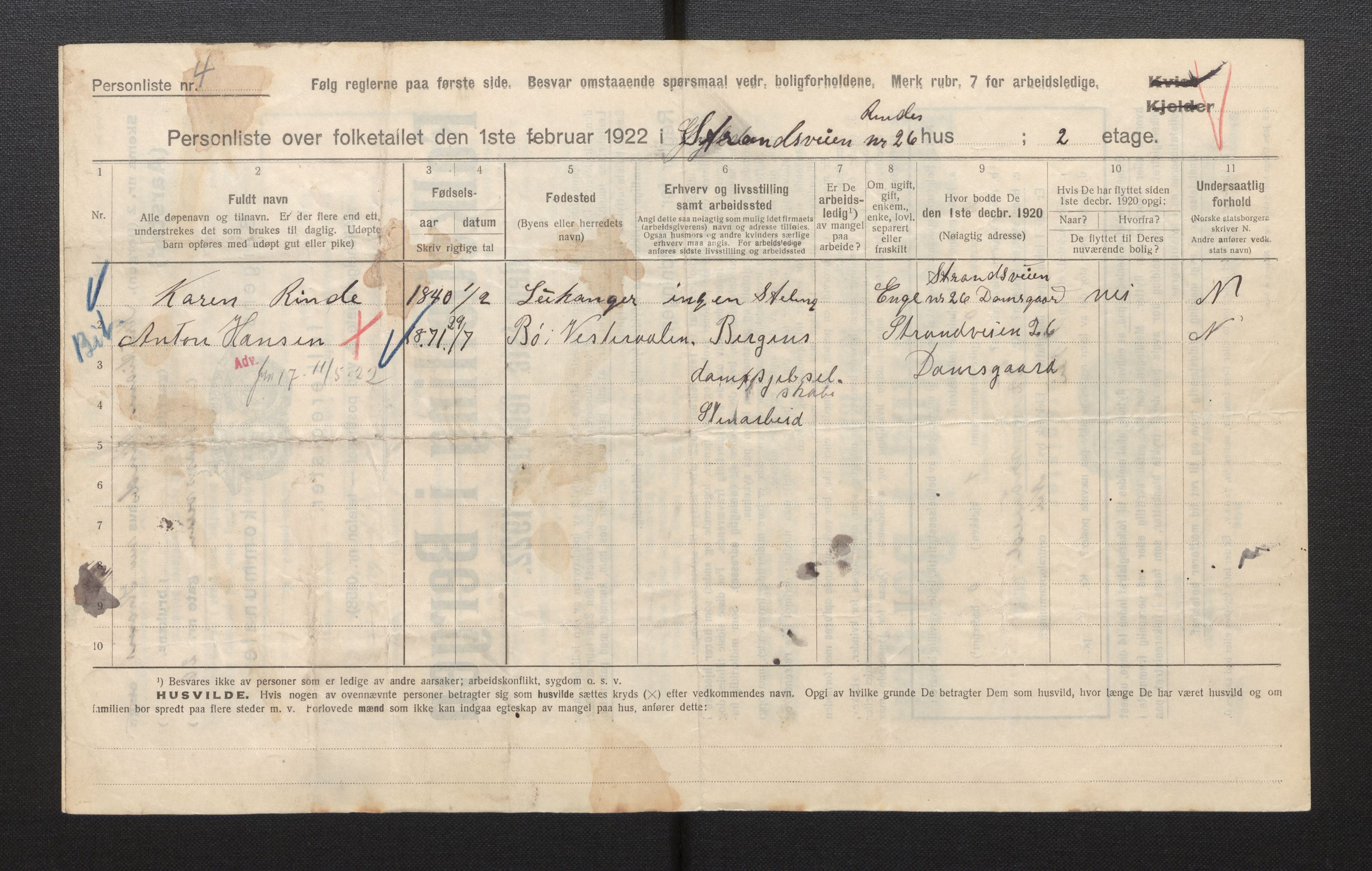 SAB, Municipal Census 1922 for Bergen, 1922, p. 50380