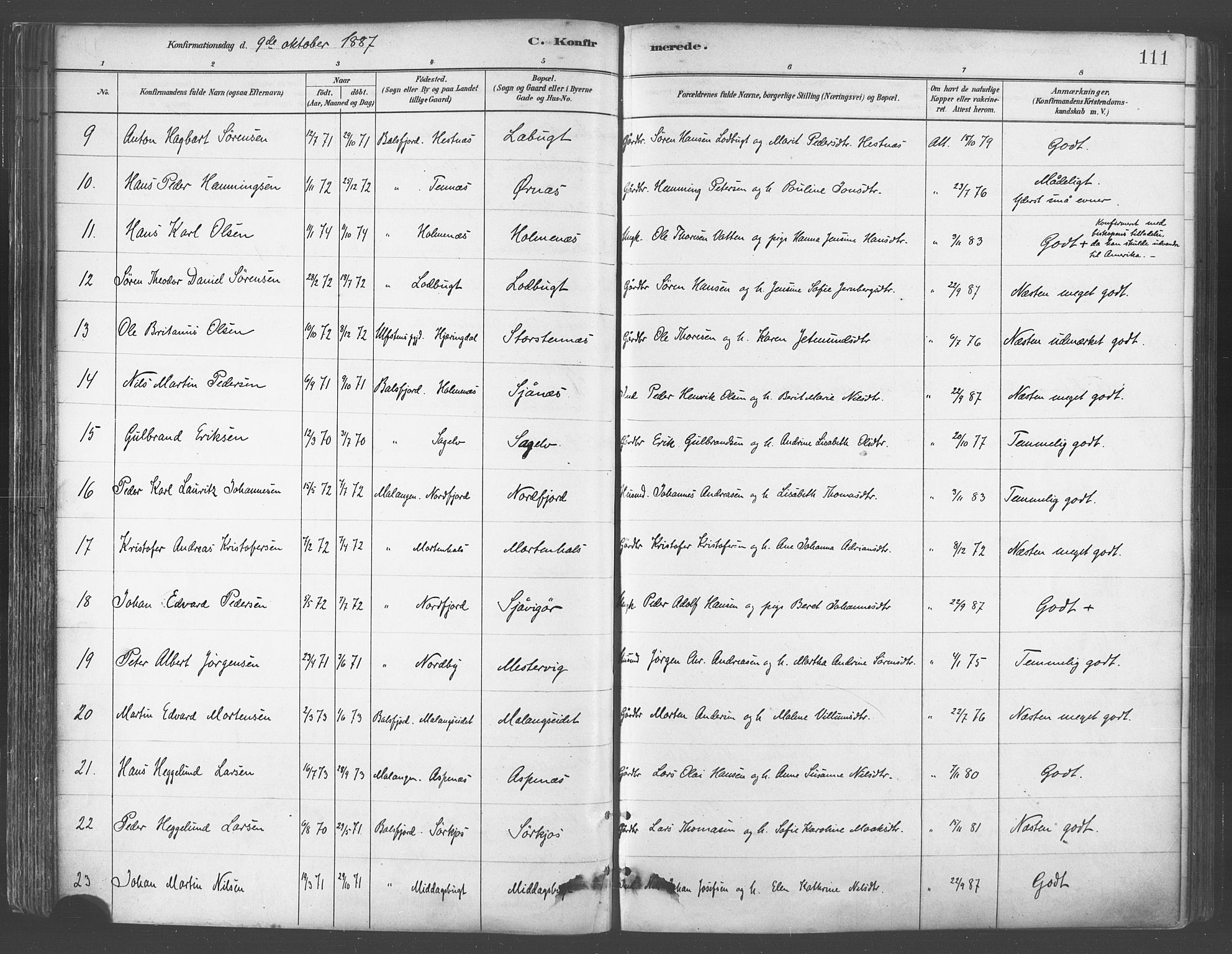 Balsfjord sokneprestembete, SATØ/S-1303/G/Ga/L0005kirke: Parish register (official) no. 5, 1884-1897, p. 111