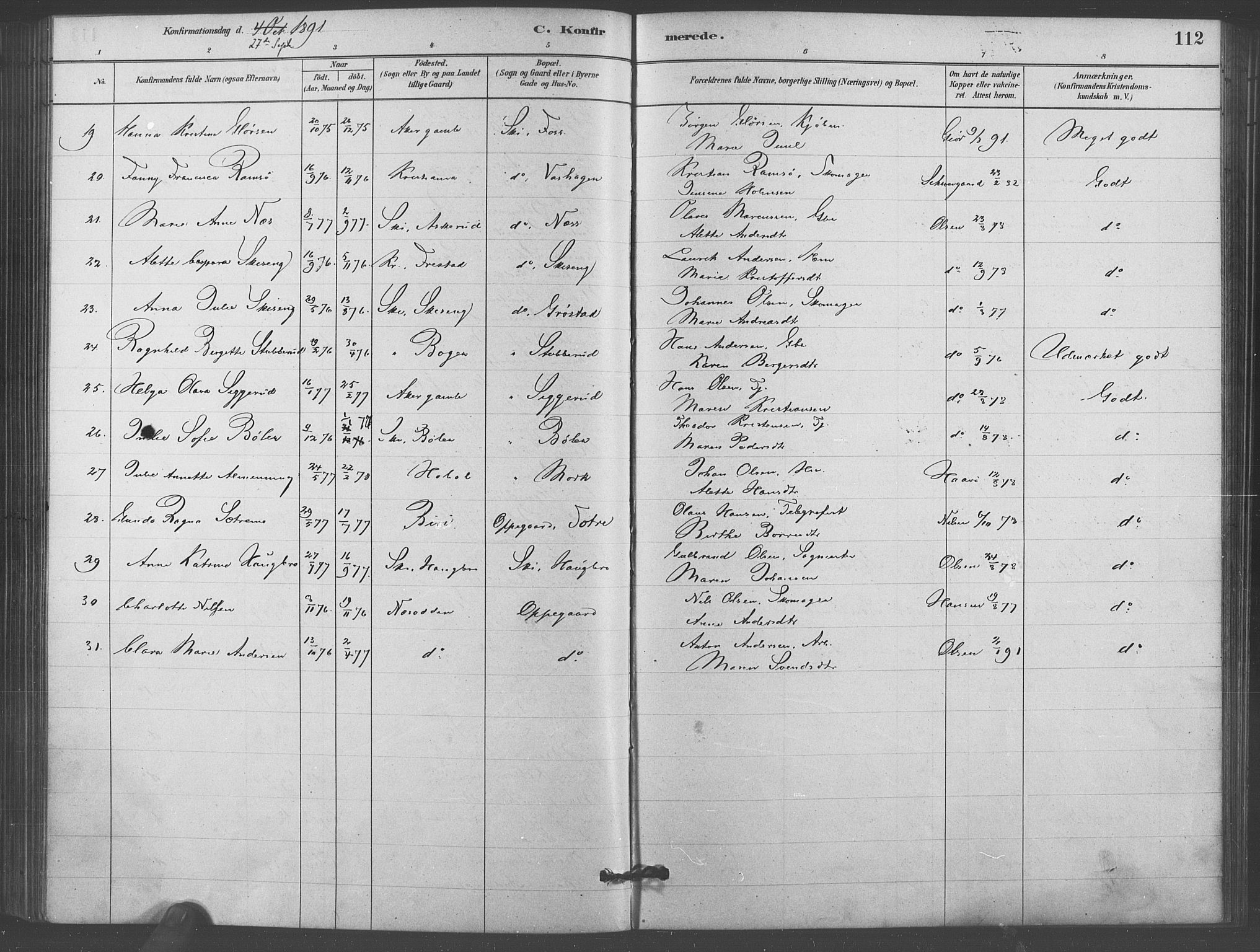 Kråkstad prestekontor Kirkebøker, SAO/A-10125a/F/Fb/L0001: Parish register (official) no. II 1, 1880-1892, p. 112