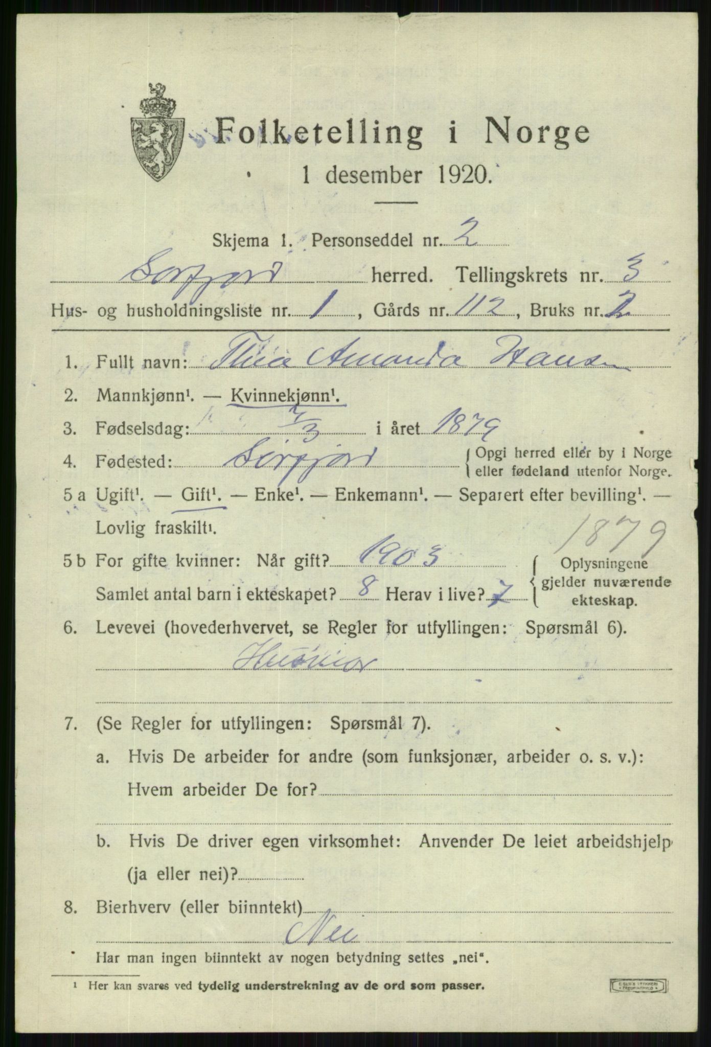 SATØ, 1920 census for Sørfjord, 1920, p. 1064