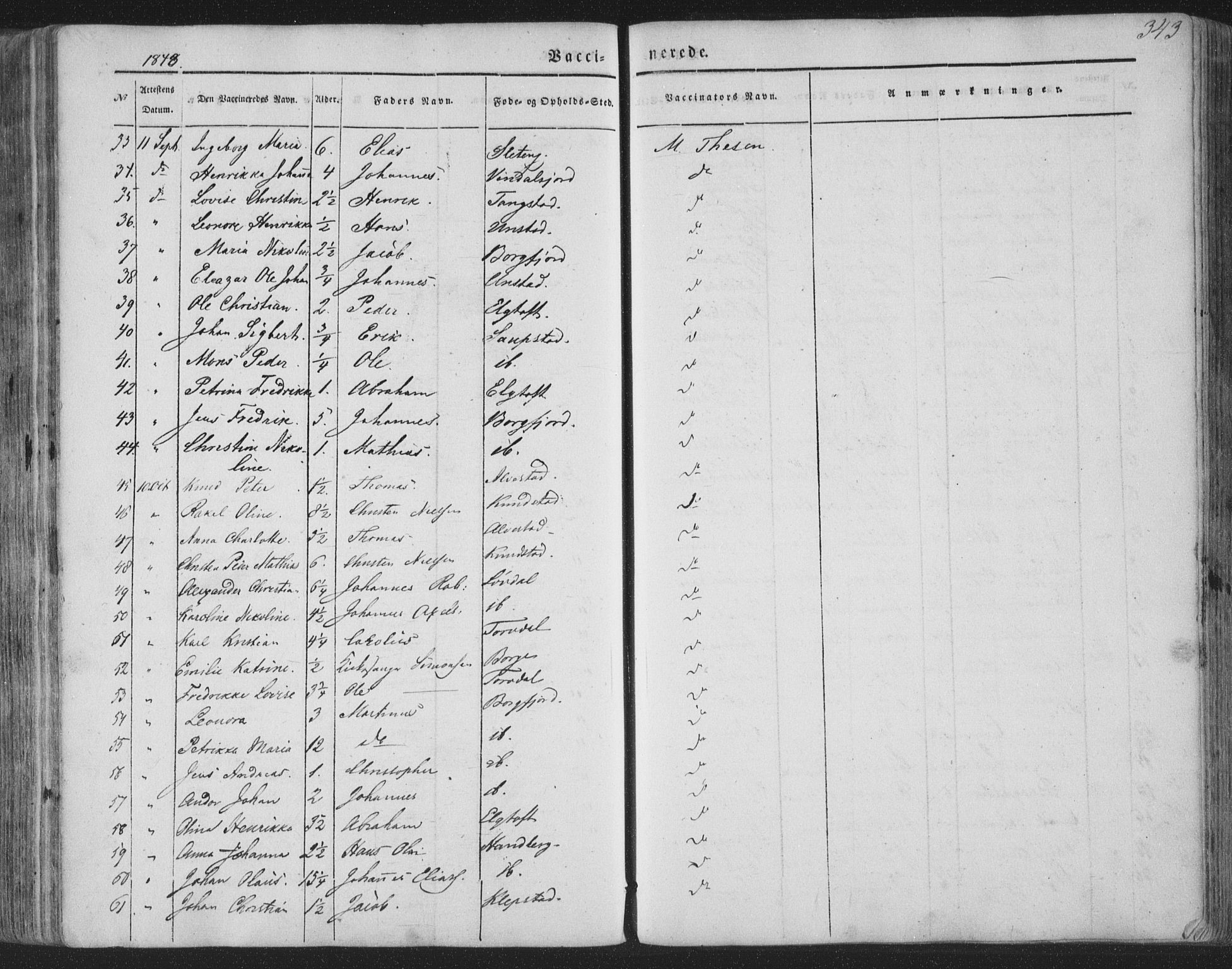 Ministerialprotokoller, klokkerbøker og fødselsregistre - Nordland, AV/SAT-A-1459/880/L1131: Parish register (official) no. 880A05, 1844-1868, p. 343