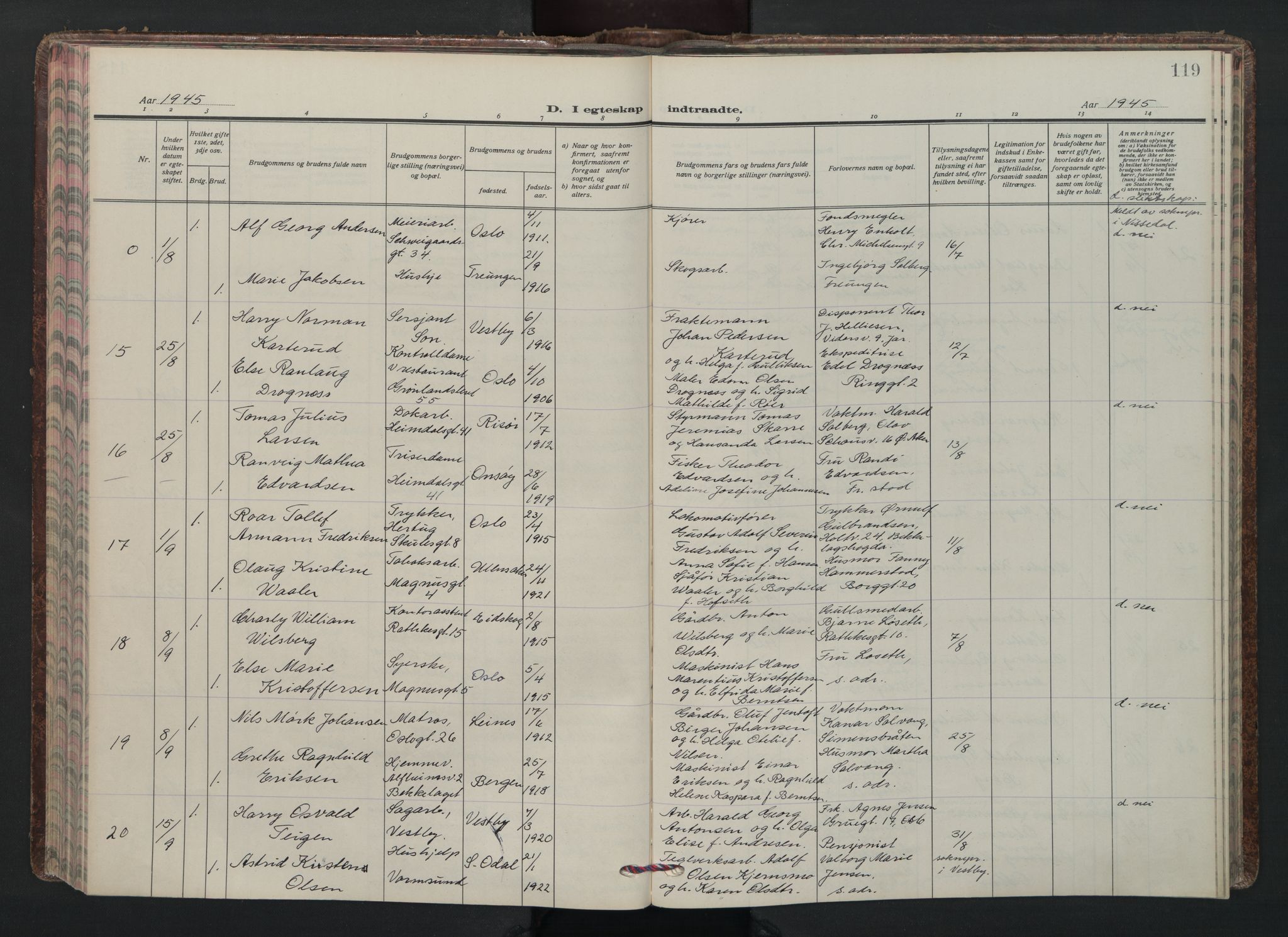 Grønland prestekontor Kirkebøker, AV/SAO-A-10848/F/Fa/L0020: Parish register (official) no. 20, 1935-1946, p. 119