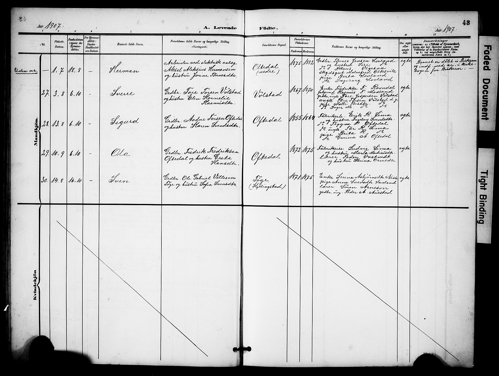 Lye sokneprestkontor, AV/SAST-A-101794/001/30BB/L0009: Parish register (copy) no. B 9, 1902-1923, p. 43