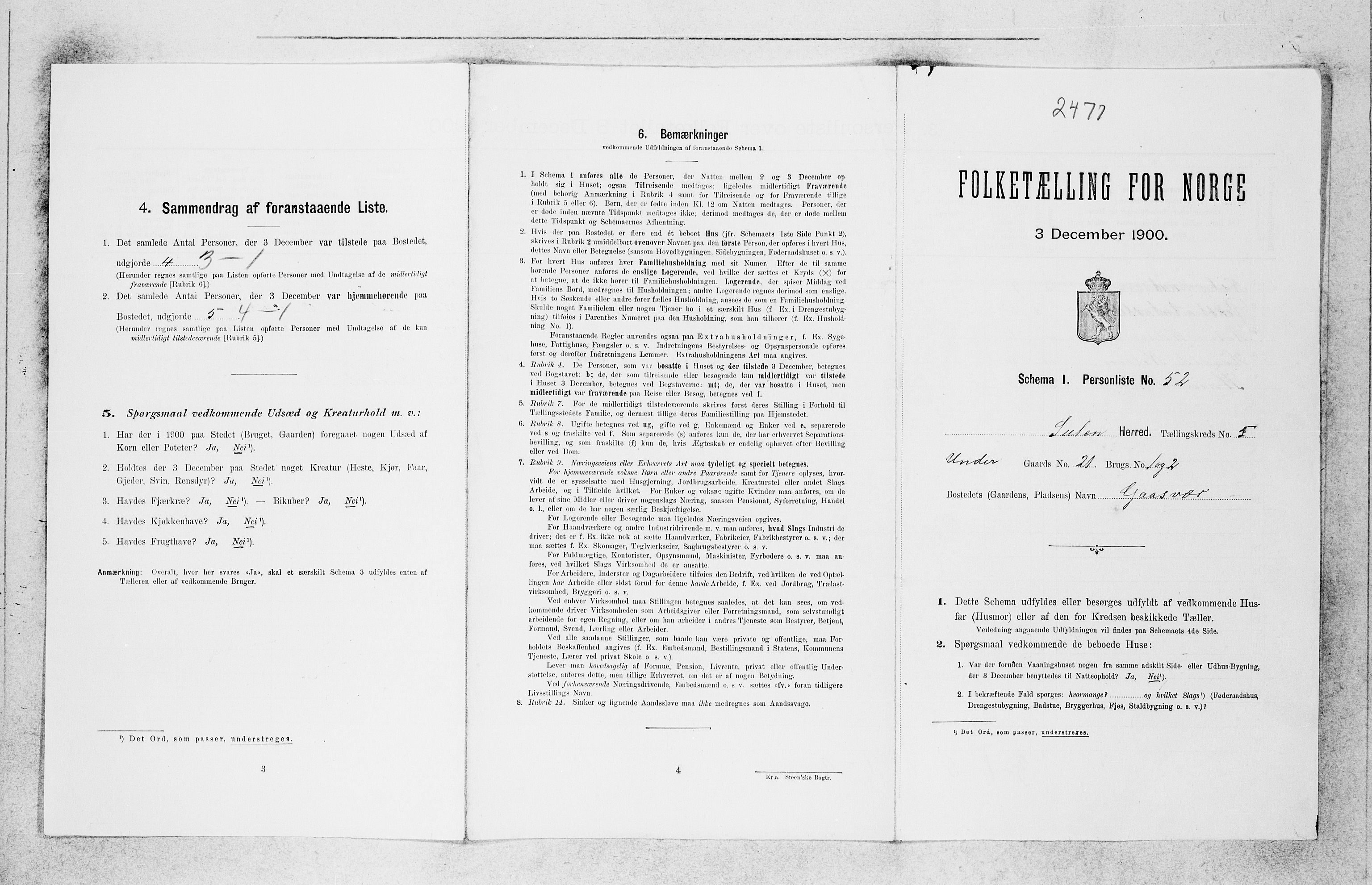 SAB, 1900 census for Solund, 1900, p. 290