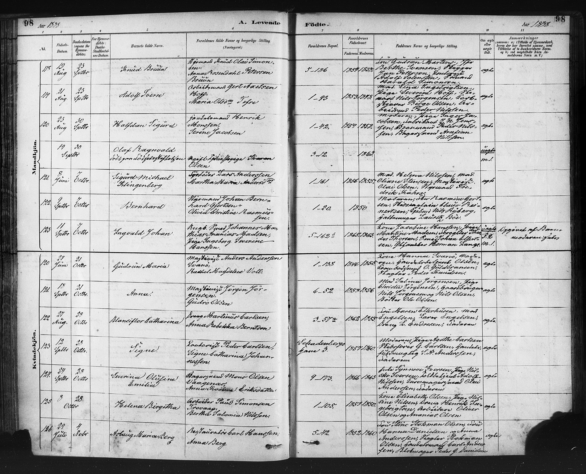 Nykirken Sokneprestembete, AV/SAB-A-77101/H/Haa: Parish register (official) no. B 5, 1885-1894, p. 98