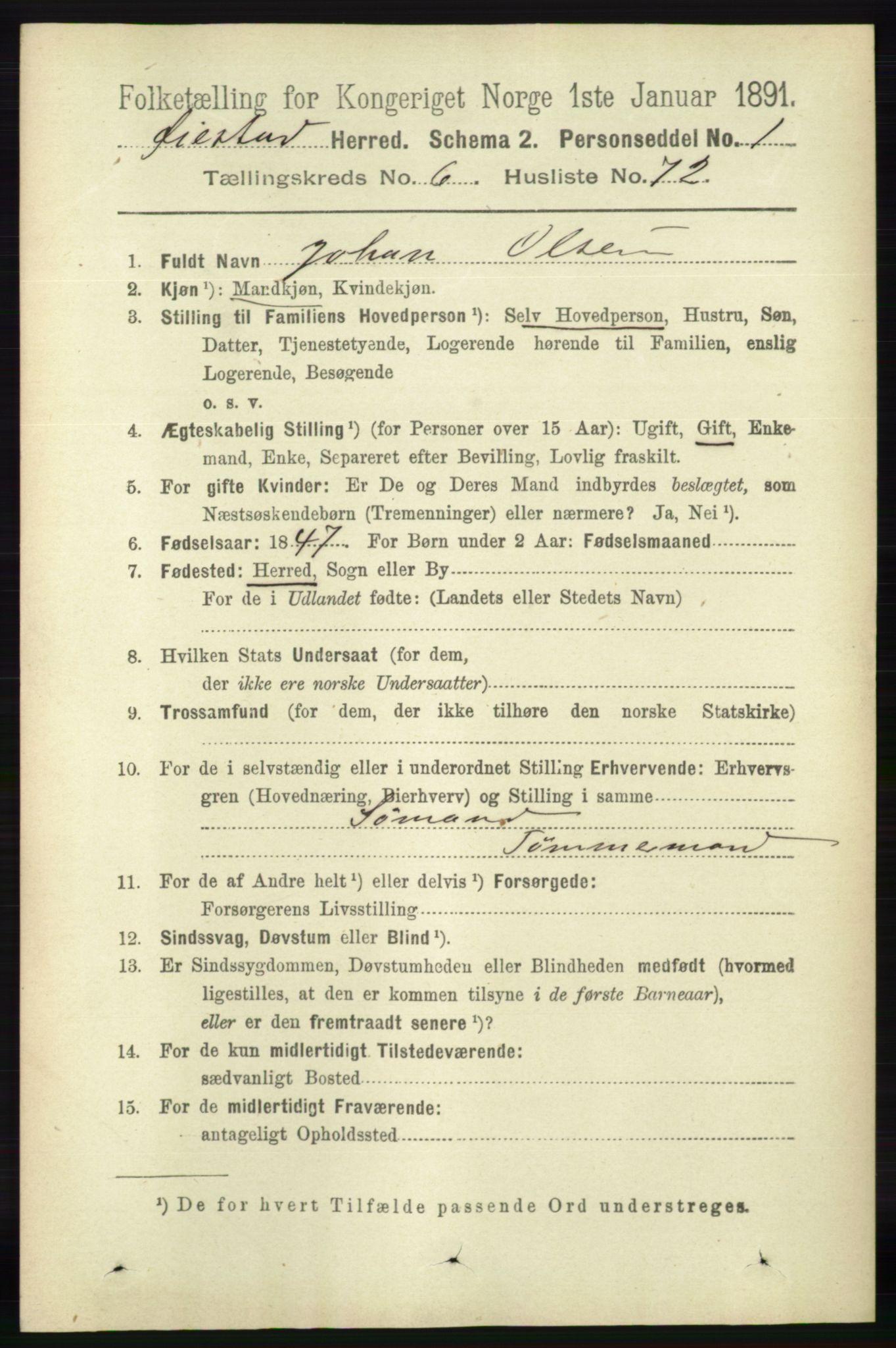 RA, 1891 census for 0920 Øyestad, 1891, p. 2541