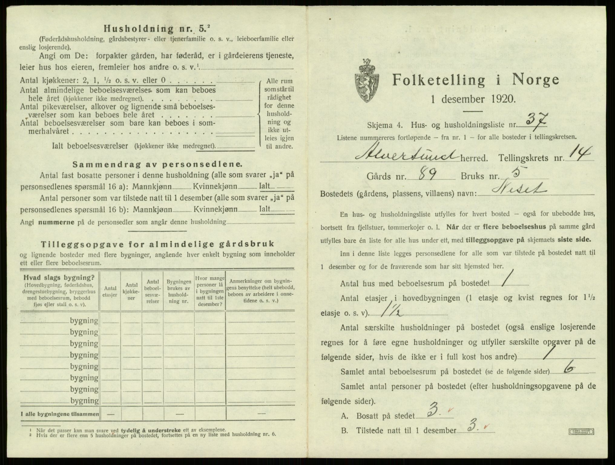 SAB, 1920 census for Alversund, 1920, p. 1097