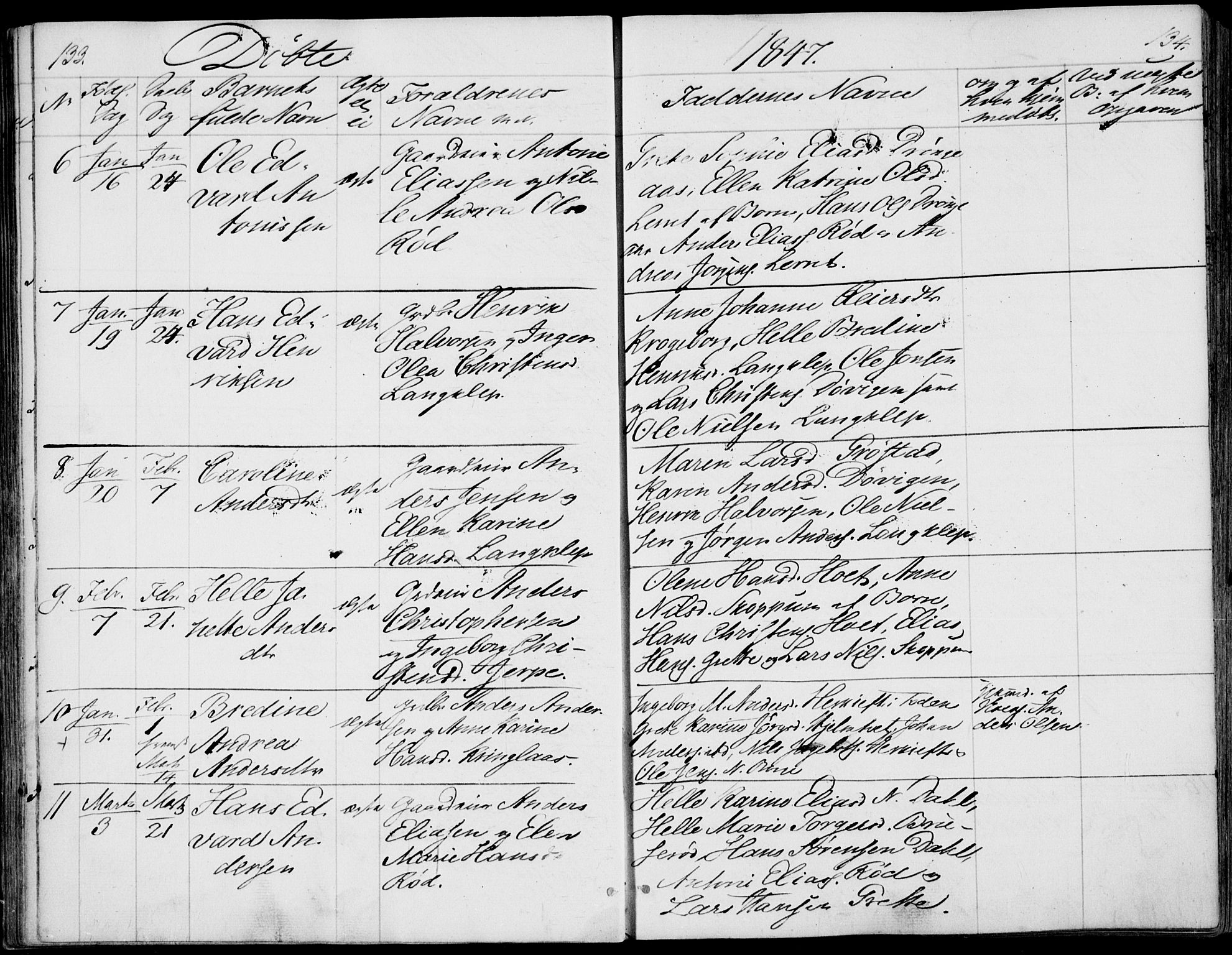 Våle kirkebøker, AV/SAKO-A-334/F/Fa/L0009a: Parish register (official) no. I 9A, 1839-1860, p. 133-134