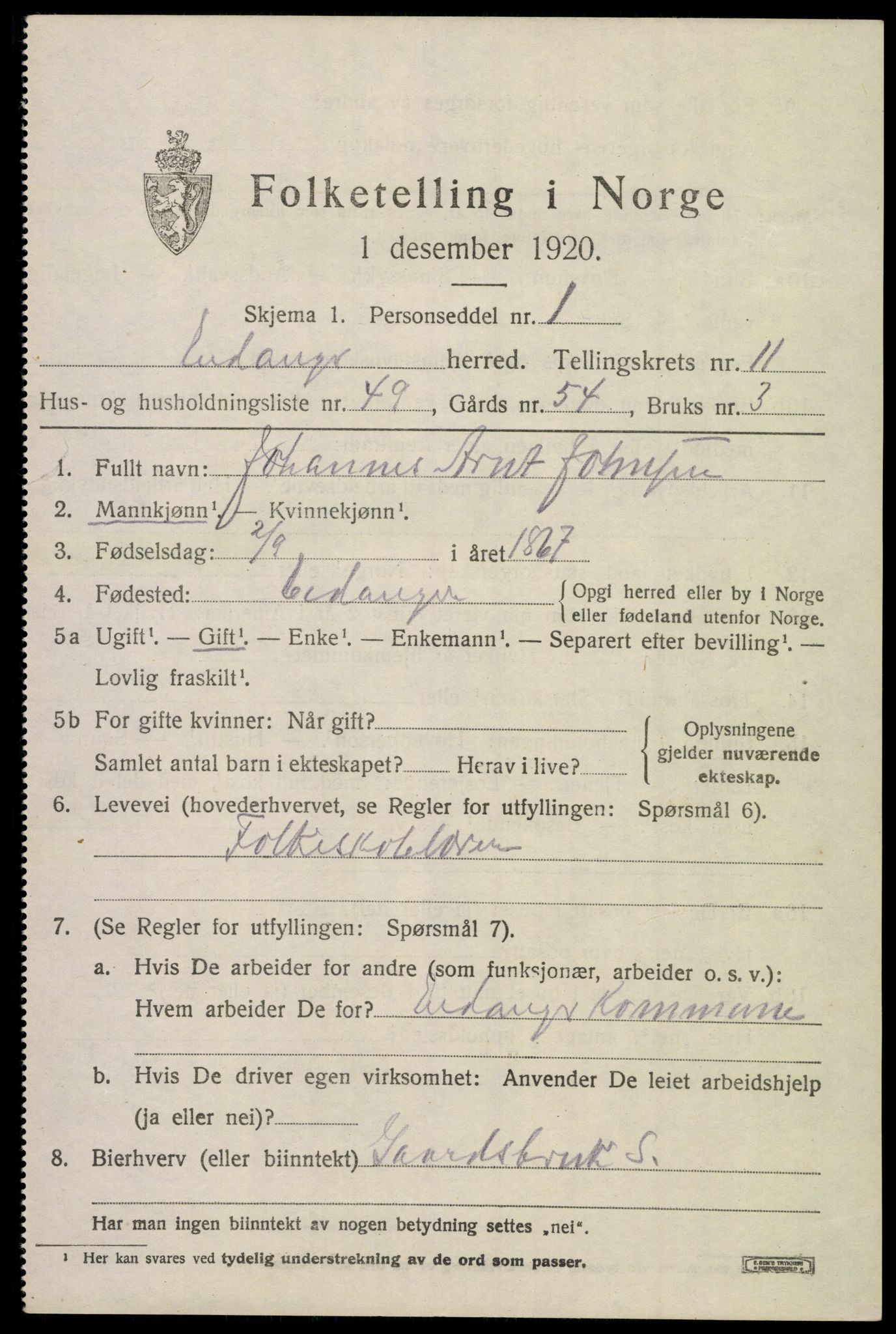 SAKO, 1920 census for Eidanger, 1920, p. 7180