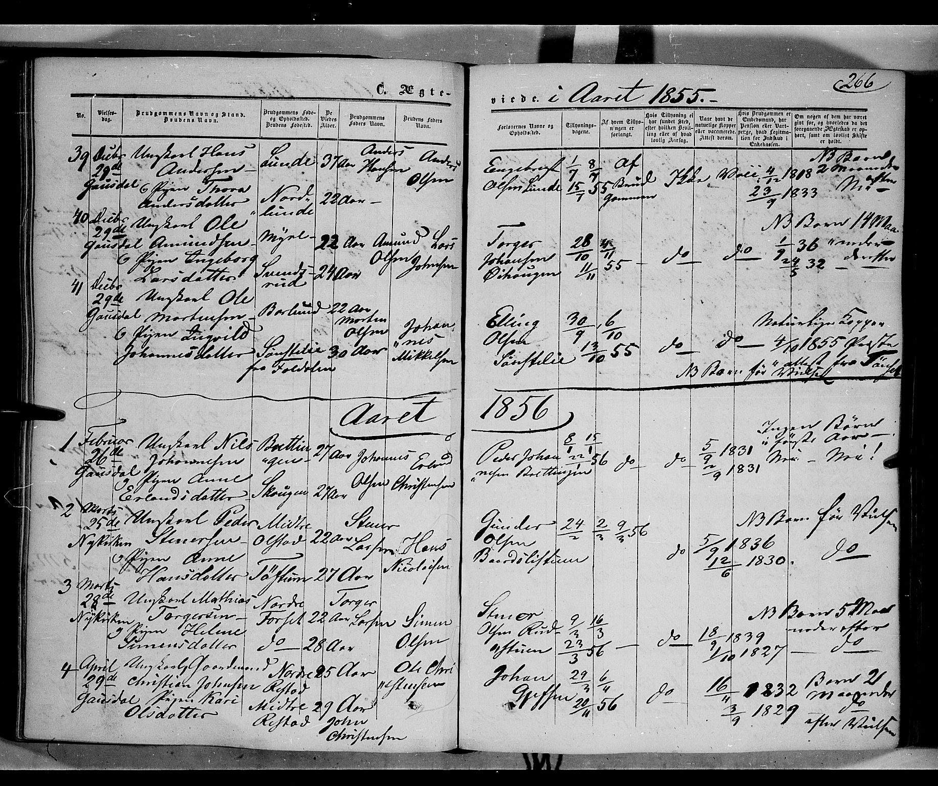 Gausdal prestekontor, SAH/PREST-090/H/Ha/Haa/L0008: Parish register (official) no. 8, 1850-1861, p. 266