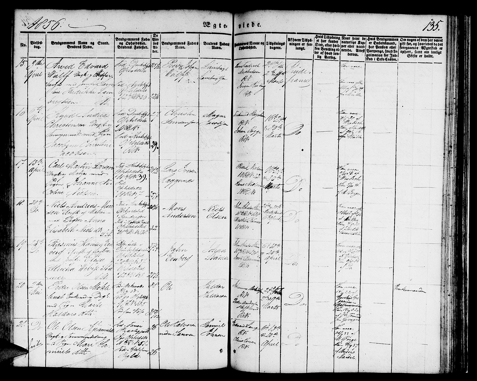 Domkirken sokneprestembete, SAB/A-74801/H/Hab/L0029: Parish register (copy) no. D 1, 1839-1857, p. 135