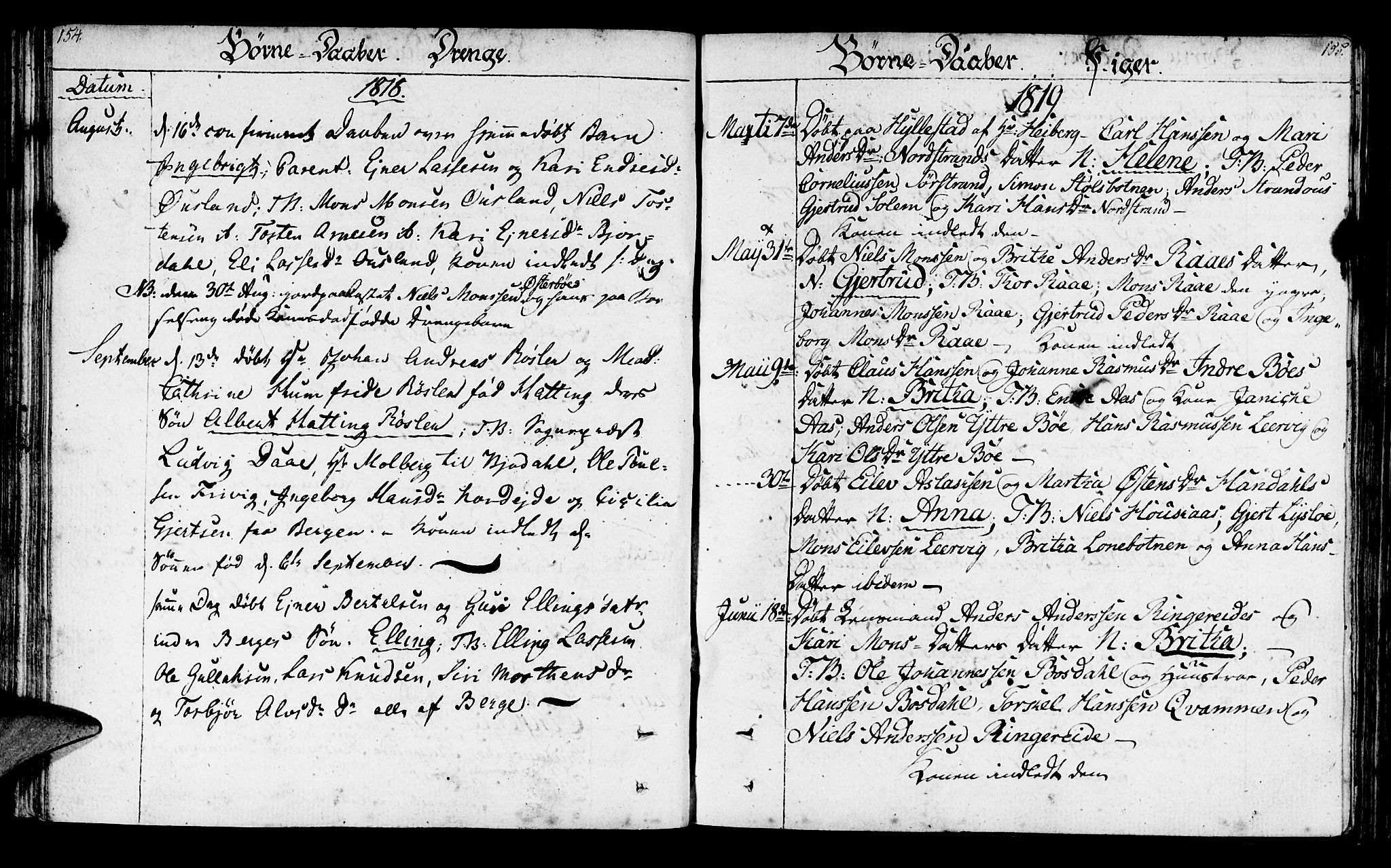 Lavik sokneprestembete, SAB/A-80901: Parish register (official) no. A 1, 1809-1822, p. 154-155