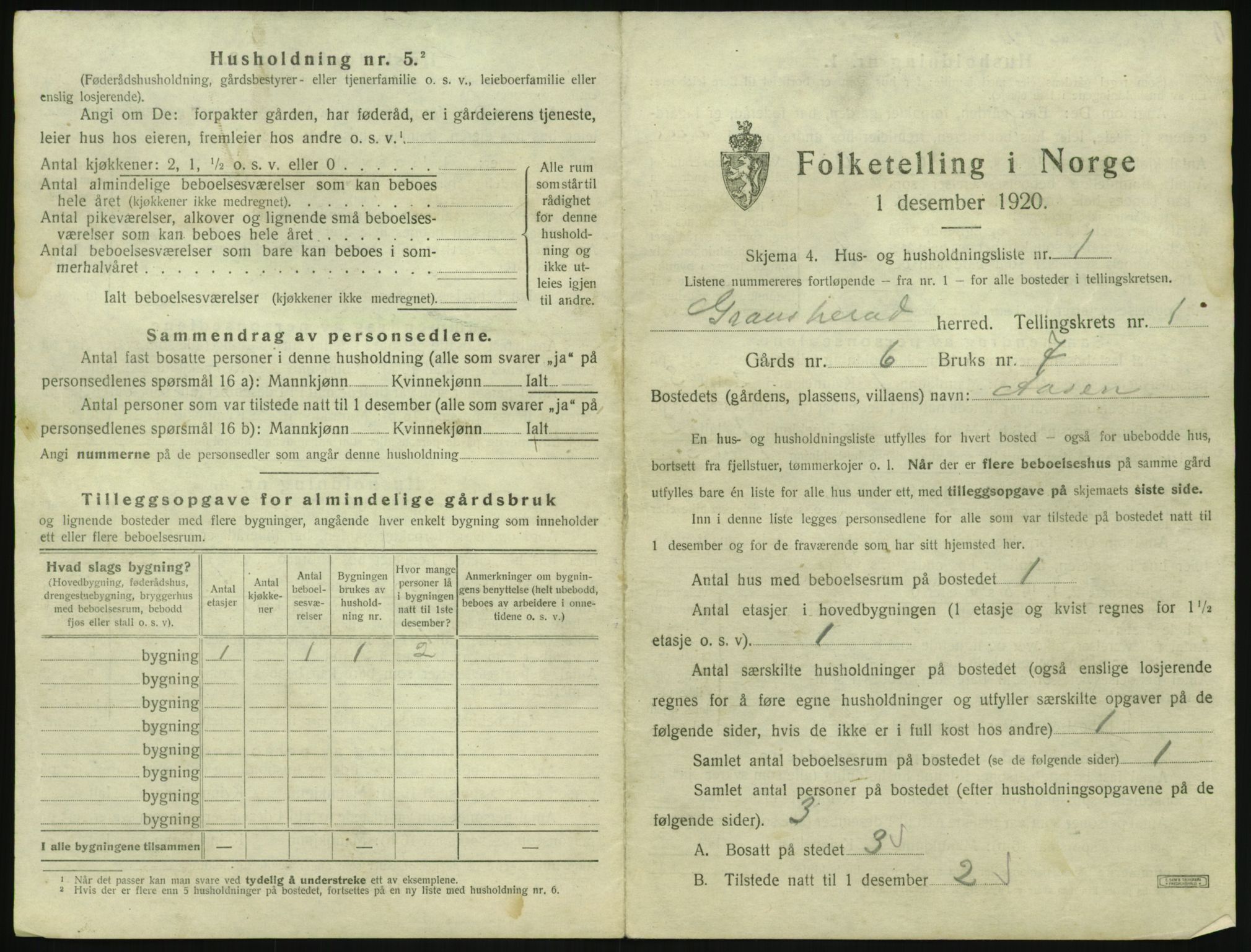 SAKO, 1920 census for Gransherad, 1920, p. 38