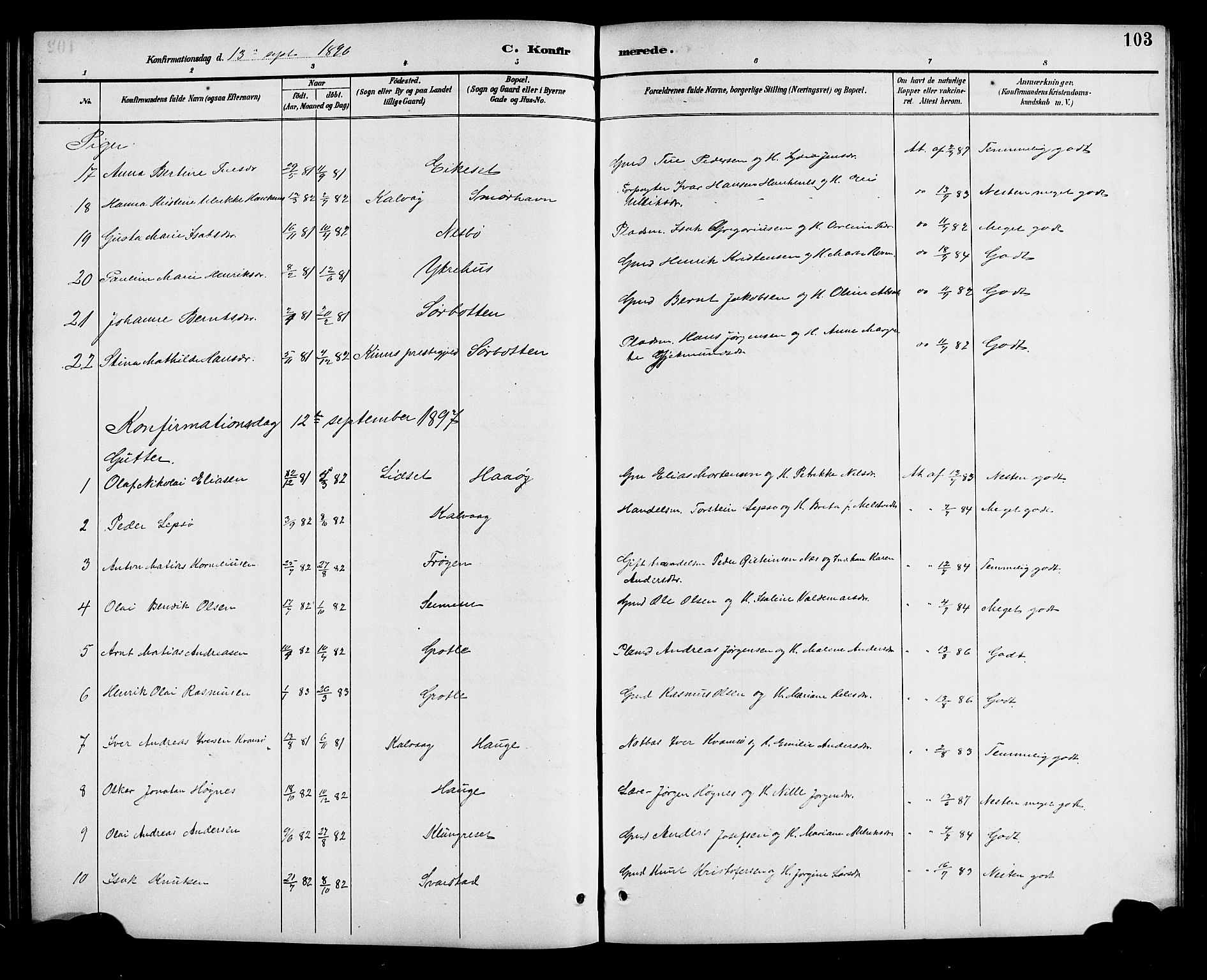 Bremanger sokneprestembete, SAB/A-82201/H/Hab/Haba/L0003: Parish register (copy) no. A 3, 1890-1908, p. 103