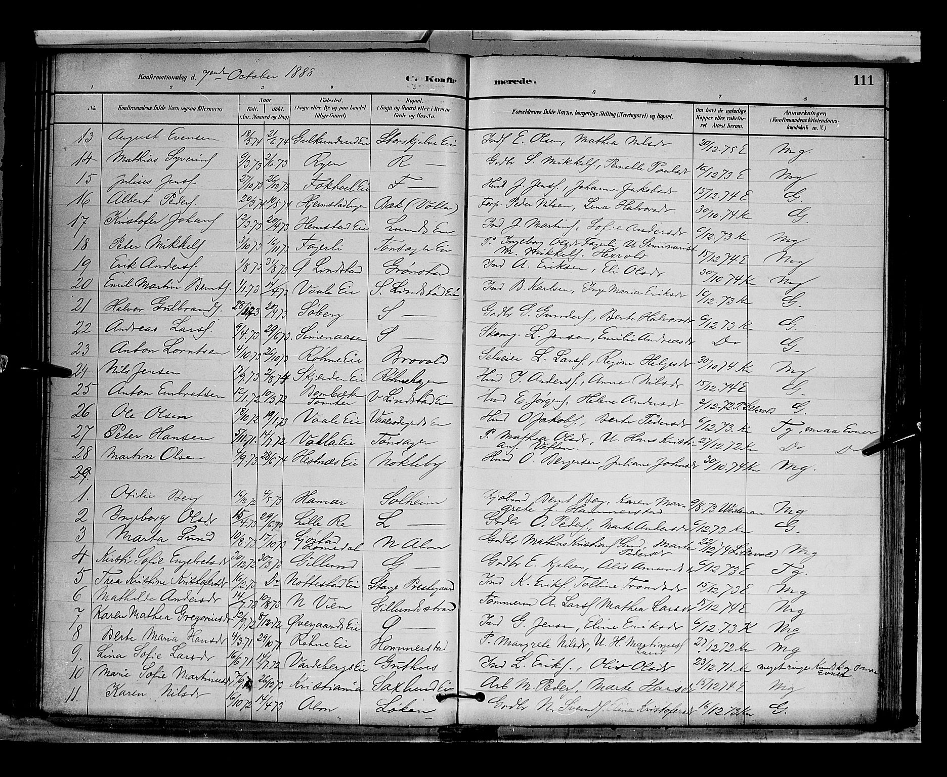 Stange prestekontor, AV/SAH-PREST-002/L/L0009: Parish register (copy) no. 9, 1883-1899, p. 111