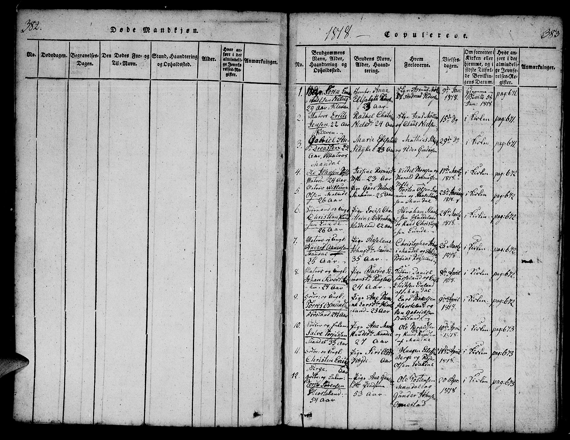 Mandal sokneprestkontor, SAK/1111-0030/F/Fa/Faa/L0010: Parish register (official) no. A 10, 1817-1830, p. 382-383