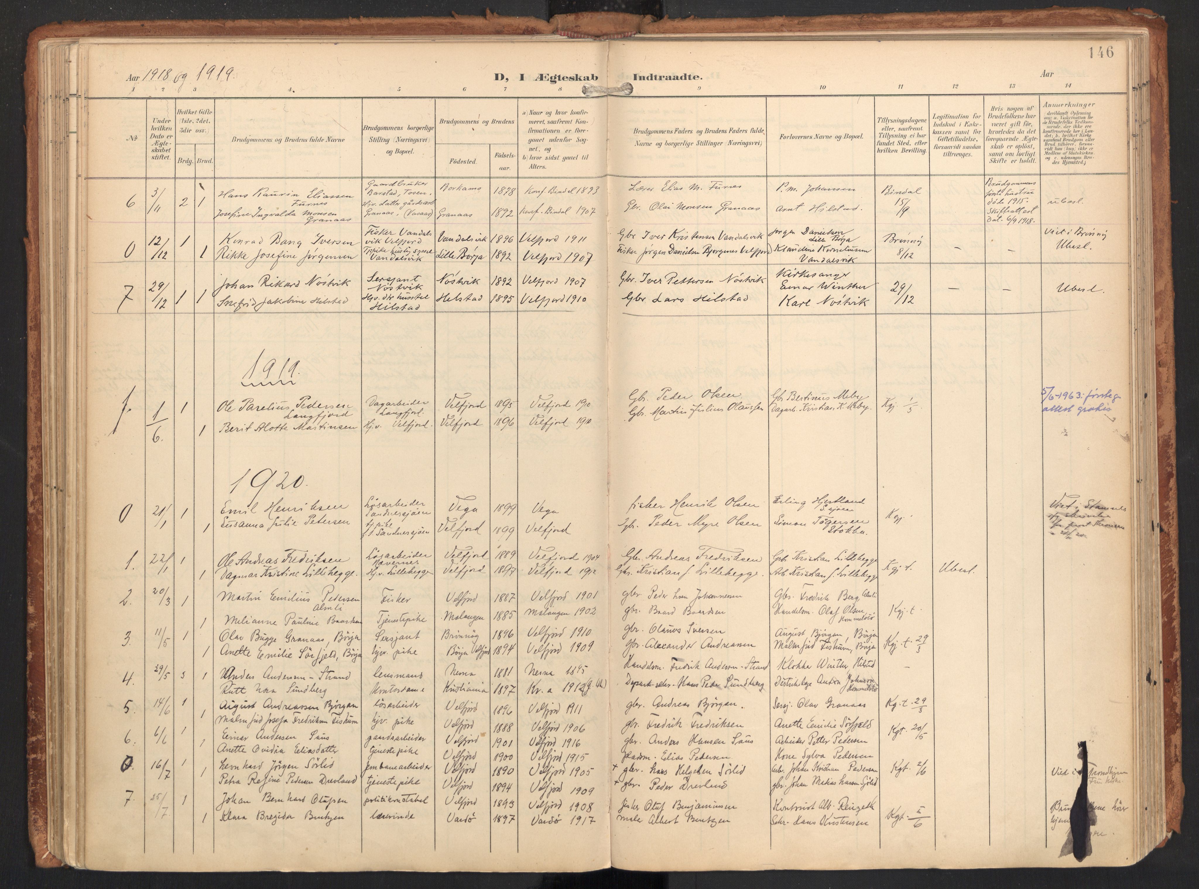 Ministerialprotokoller, klokkerbøker og fødselsregistre - Nordland, SAT/A-1459/814/L0227: Parish register (official) no. 814A08, 1899-1920, p. 146